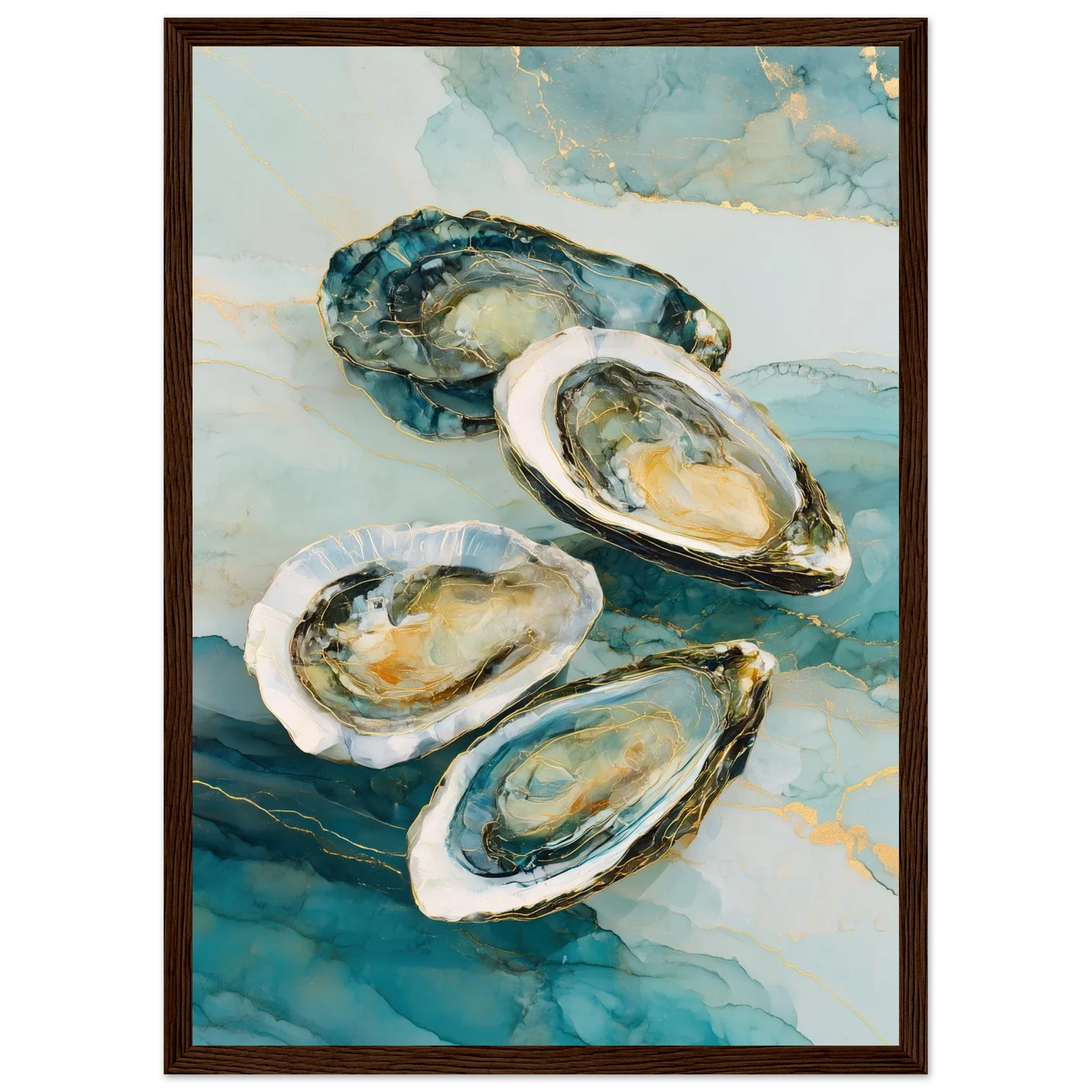 Coastal Oysters – Abstract Ocean Art Print in Teal and Gold