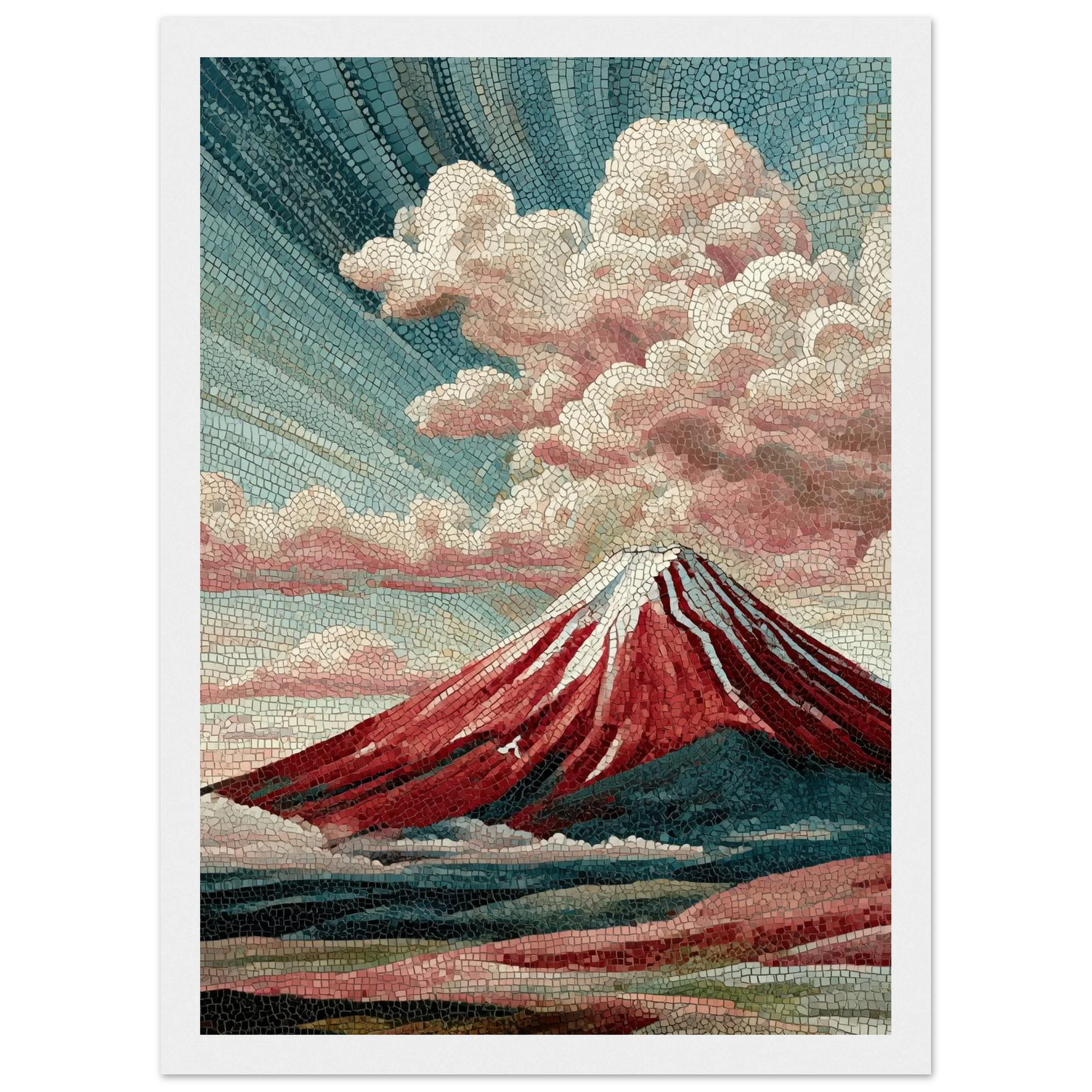 Red Fuji in Autumn - Japanese Mosaic Print