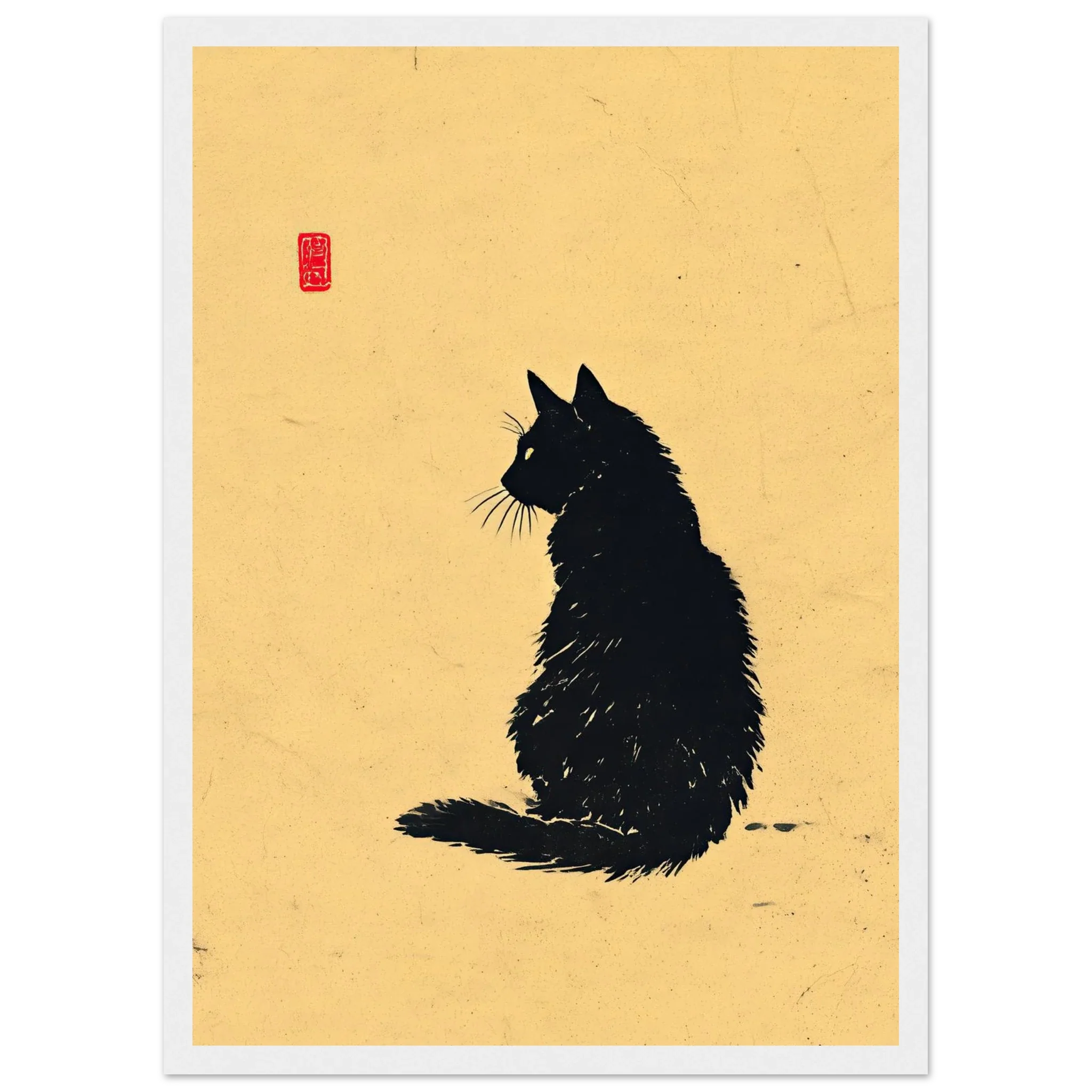 Sumi-e Black Cat – Minimalist Japanese Ink Art Print