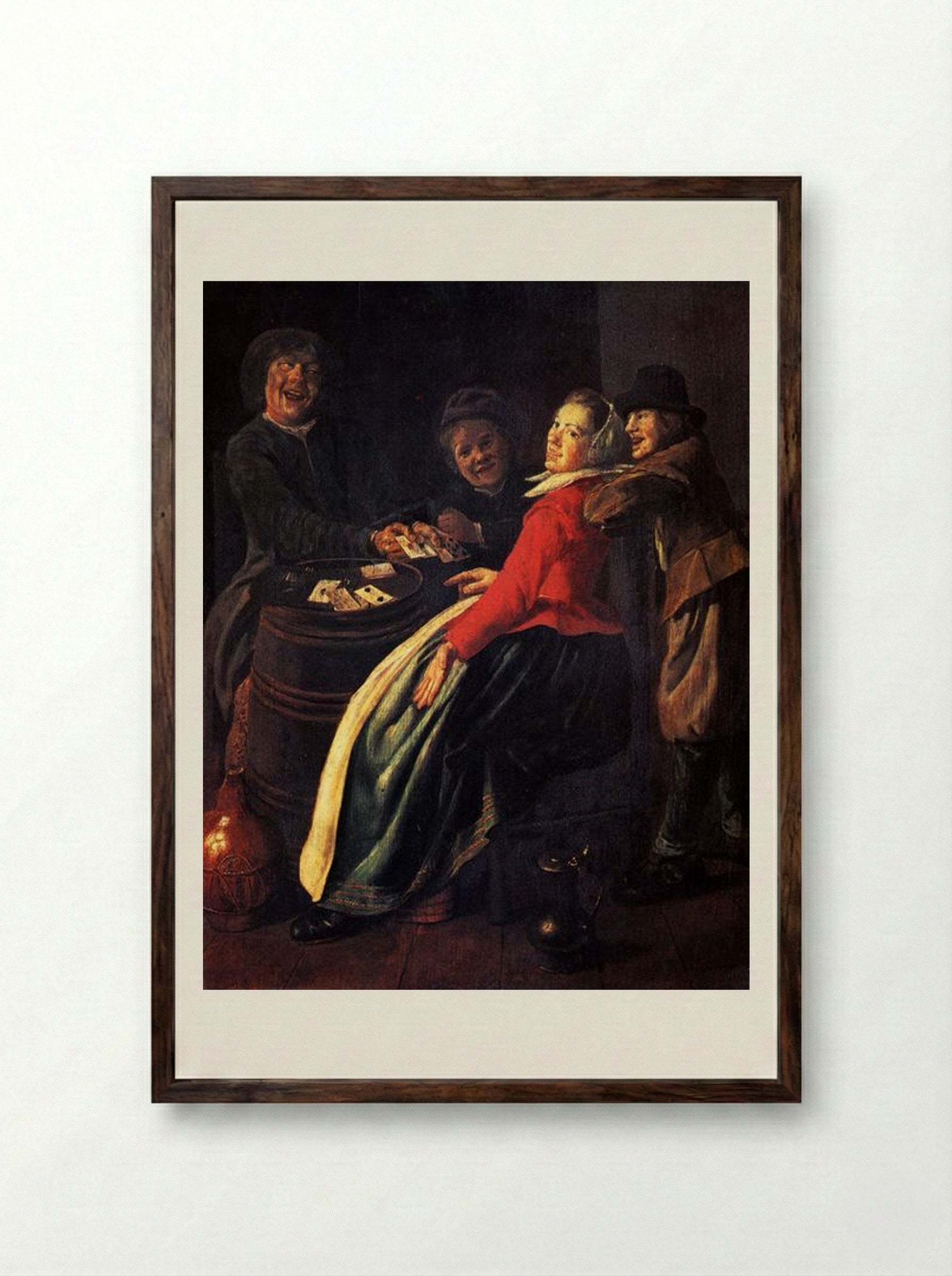 A Game of Cards - Judith Leyster - Framed Print Dark Wood