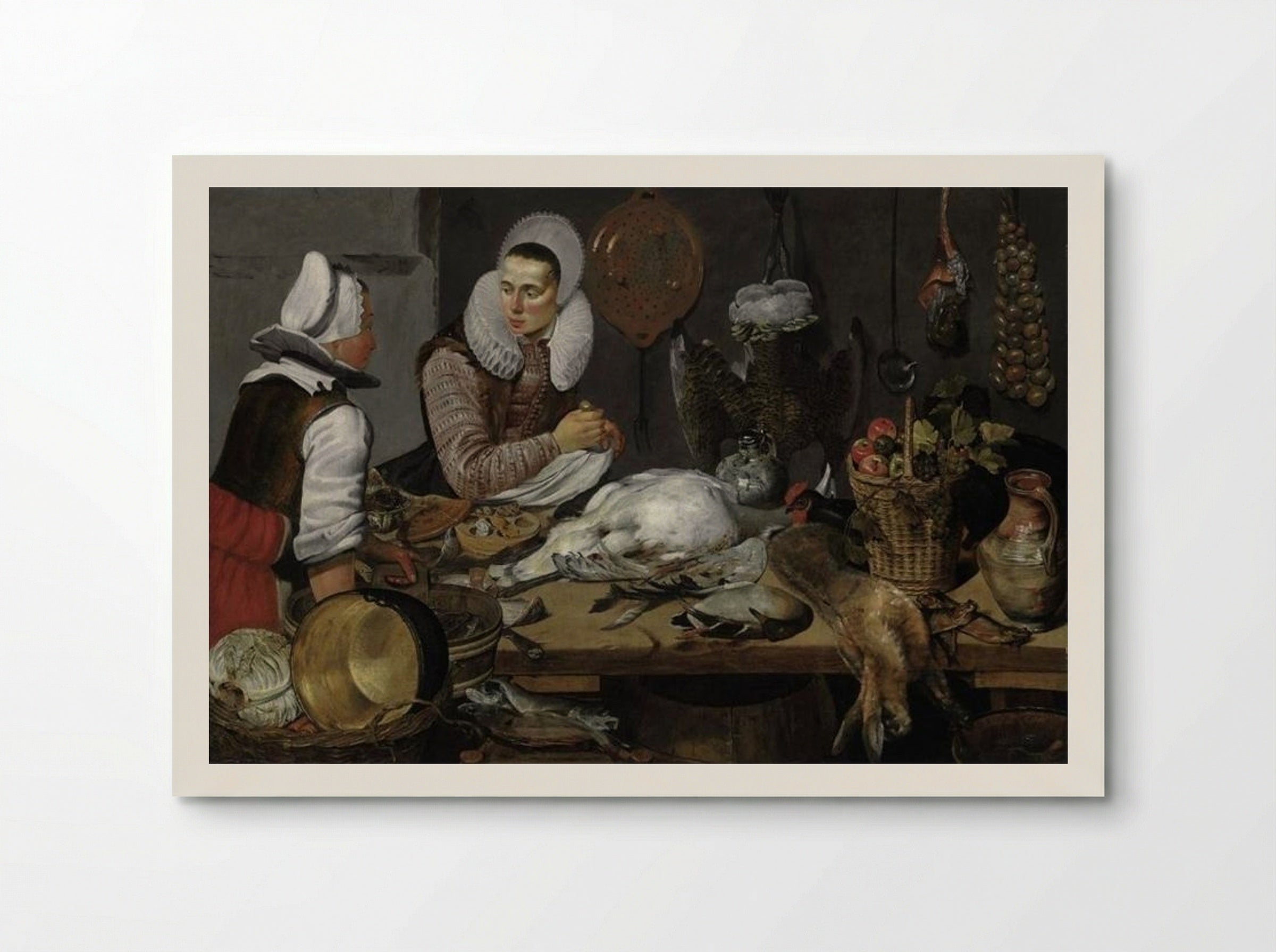 A Kitchen Interior with a Maid and a Lady Preparing Game - Frans Hals - Poster