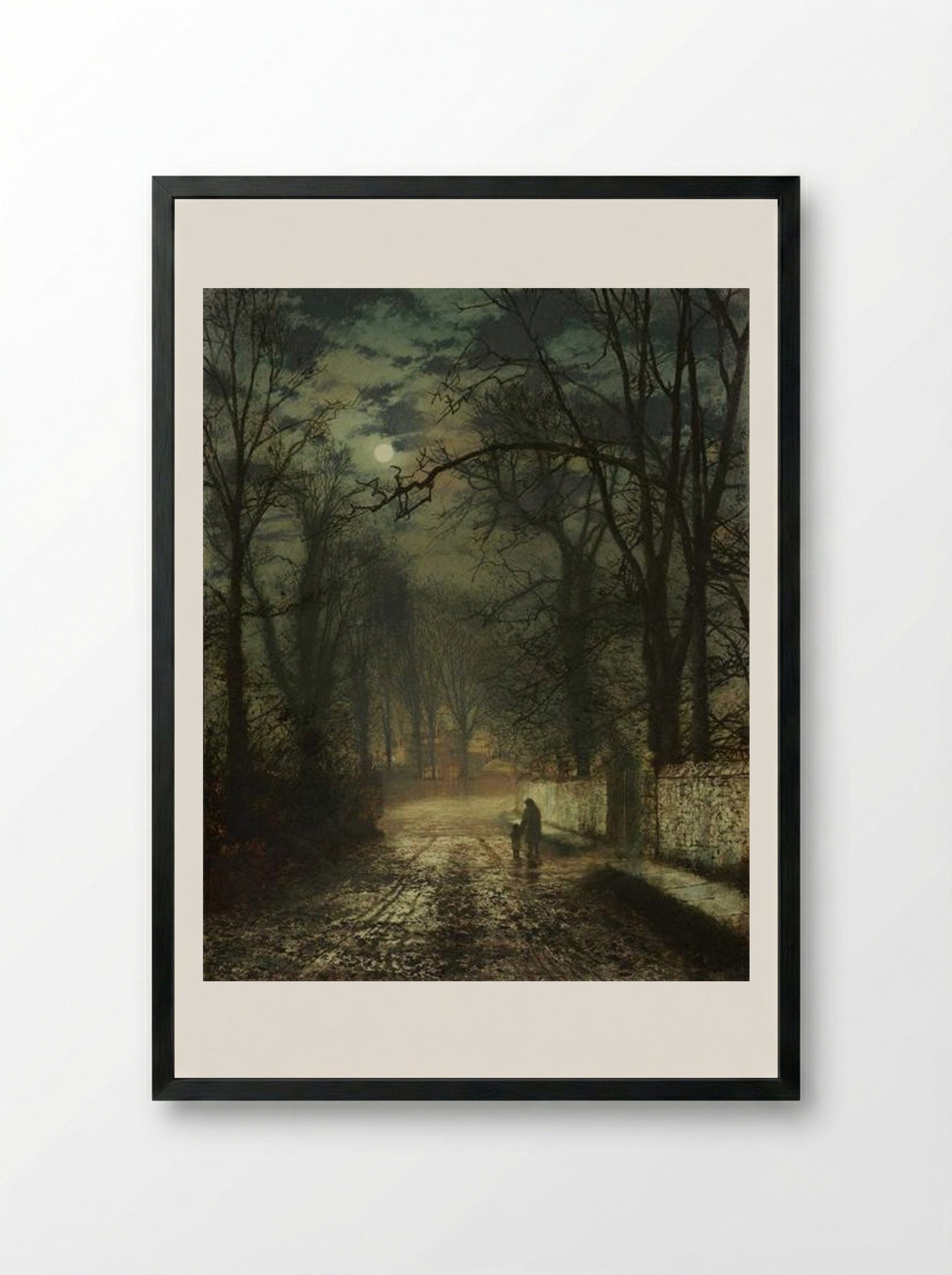 A Moonlit Lane - John Atkinson Grimshaw - Framed Print Black