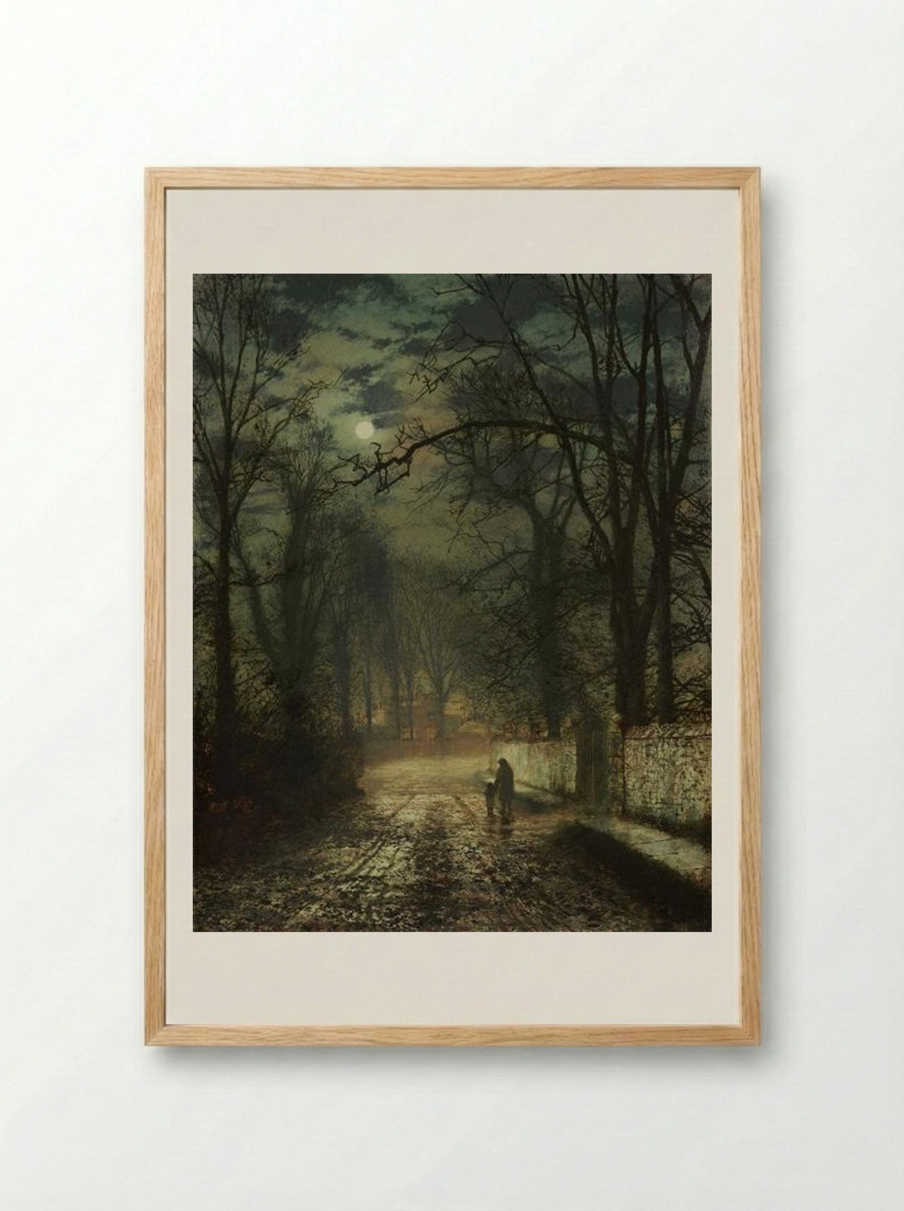A Moonlit Lane - John Atkinson Grimshaw - Framed Print Wood