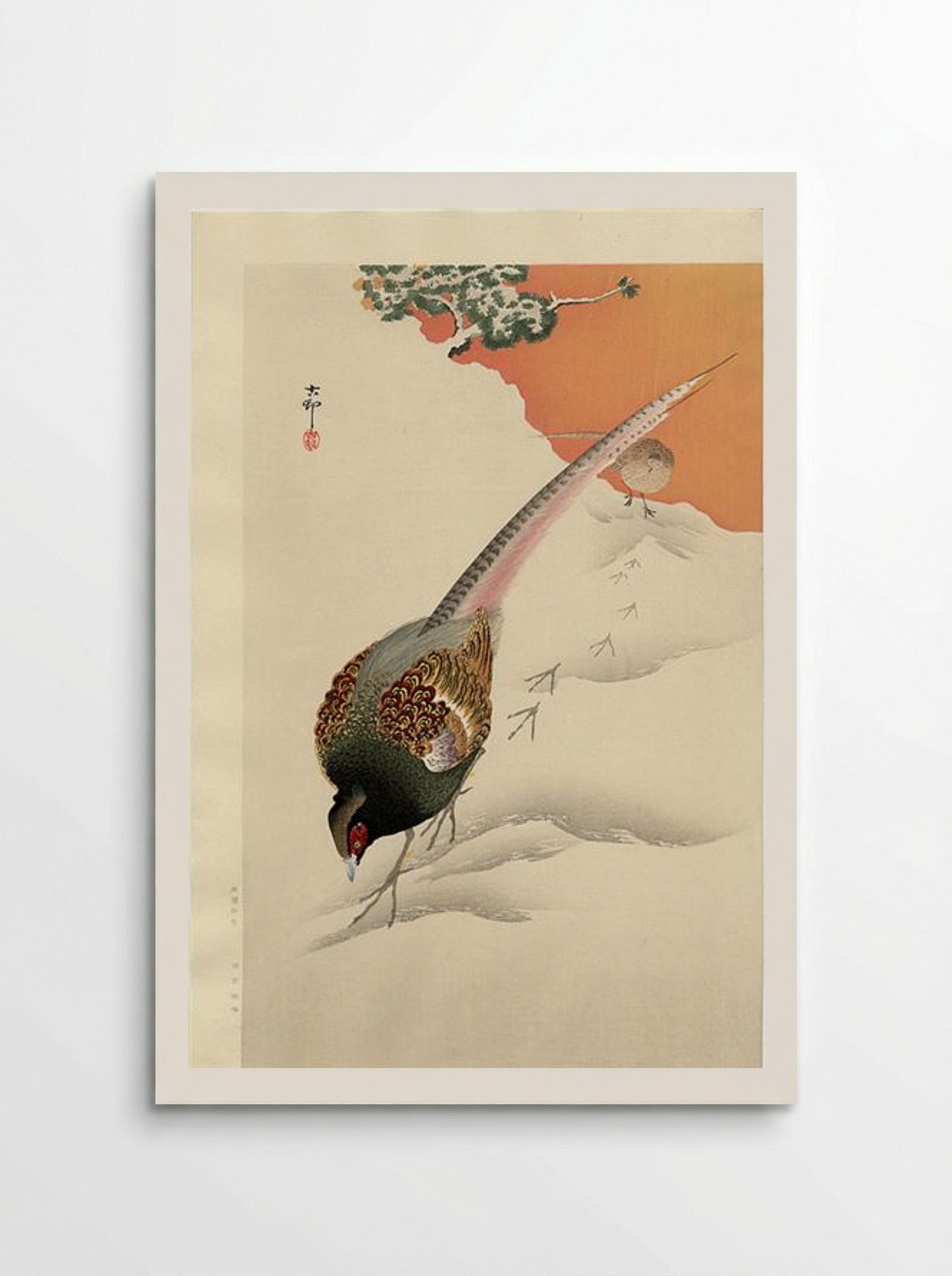 A Pair of Pheasants in the Snow - Ohara Koson - Poster