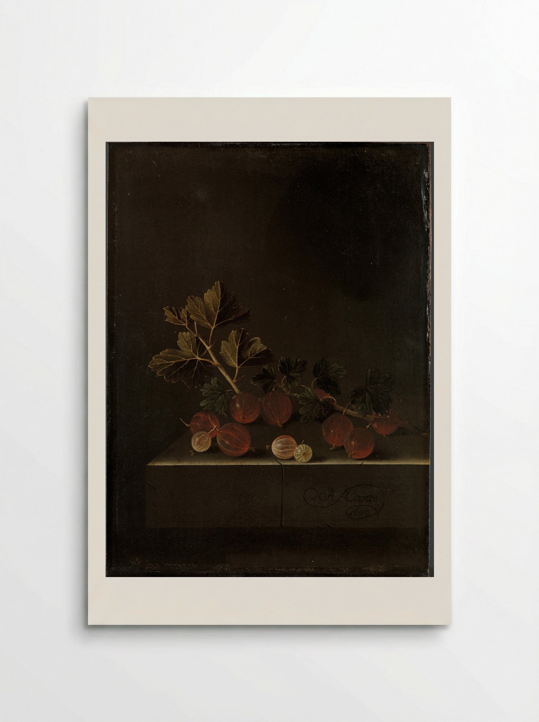 A Sprig of Gooseberries on a Stone Plinth - Adriaen Coorte - Poster