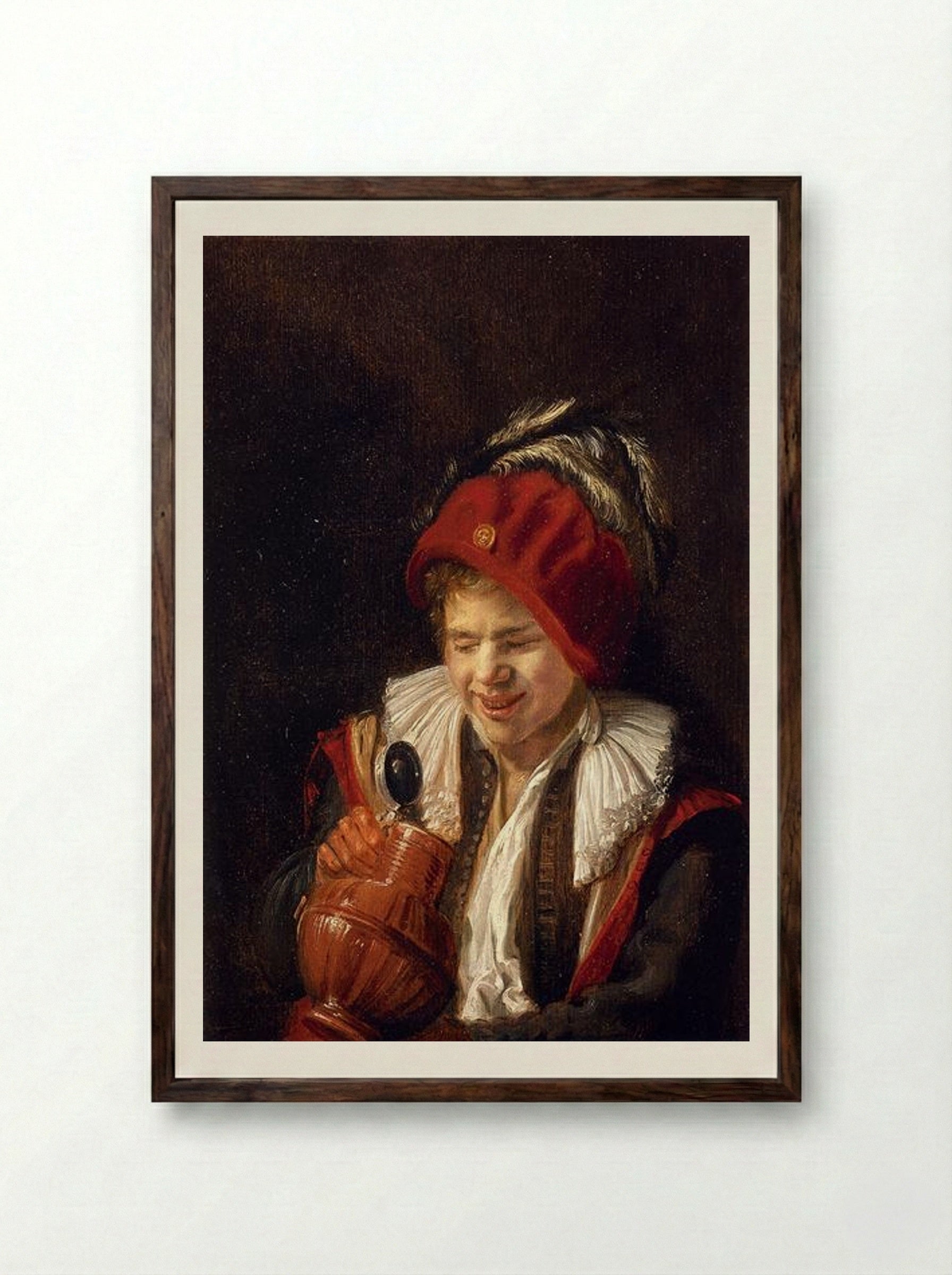 A Youth with a Jug - Judith Leyster - Framed Print Dark Wood