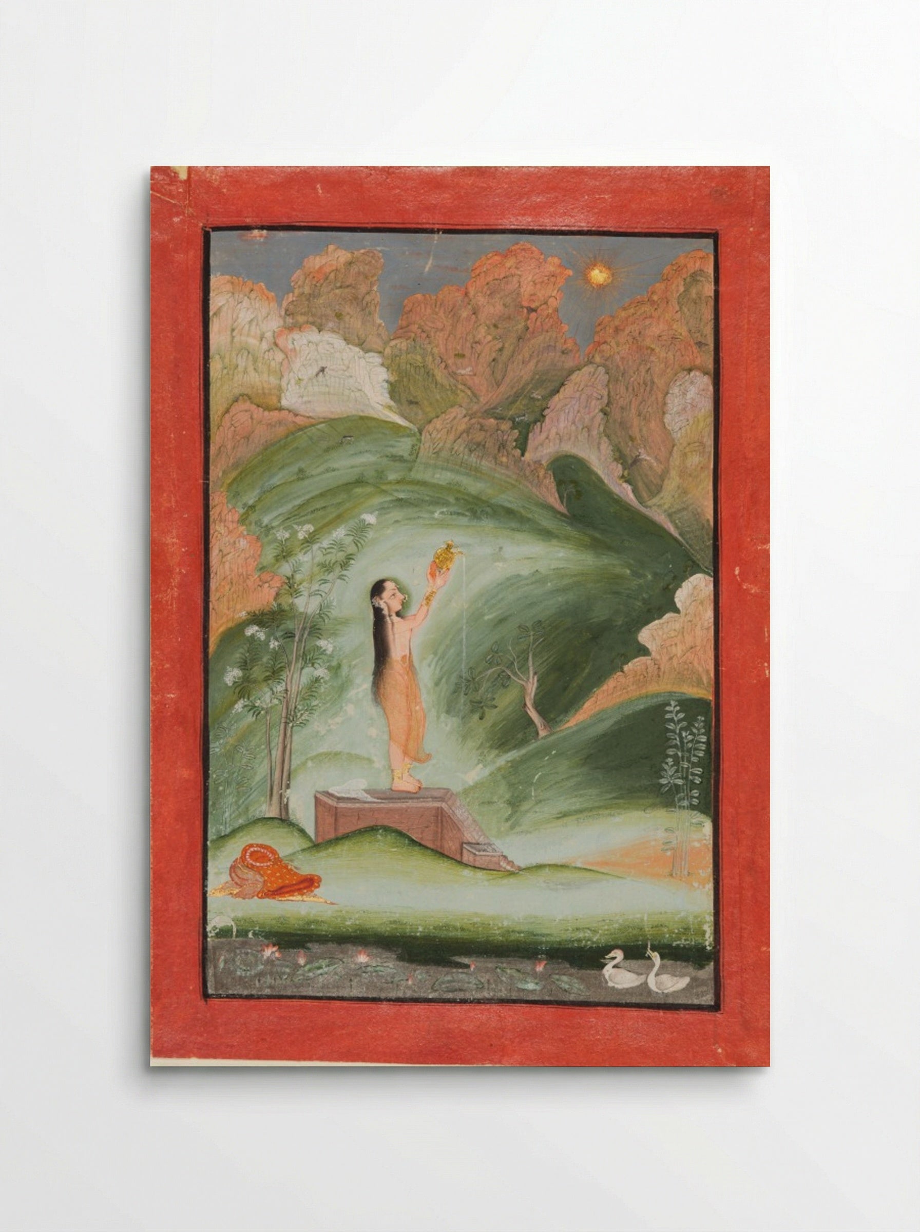 A girl worshipping the rising sun (Surya puja) - Chokha - Poster