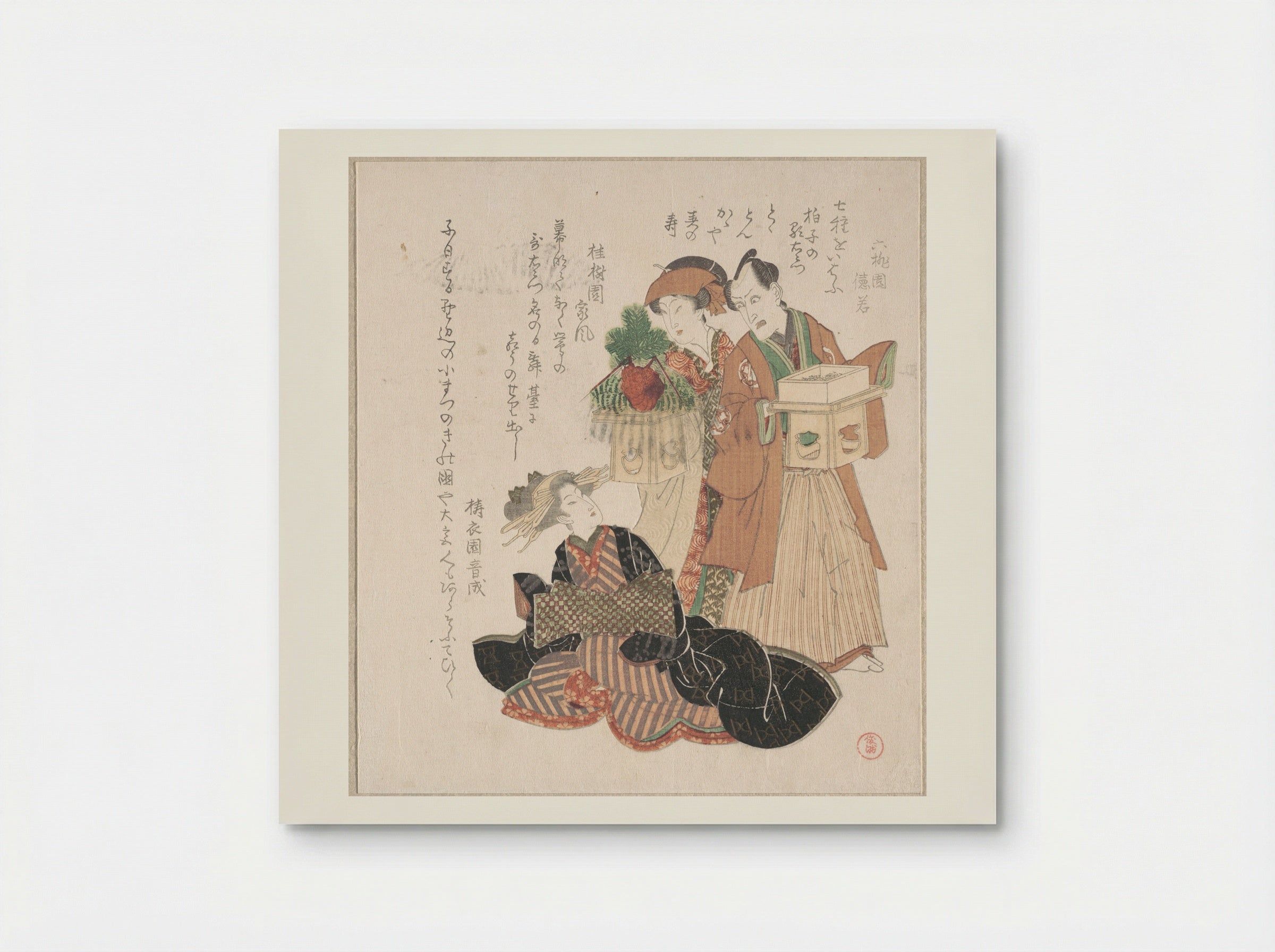 Actor Nakamura Utayemon with Two Women Preparing for the New Year Ceremony - Utagawa Toyokuni I - Poster