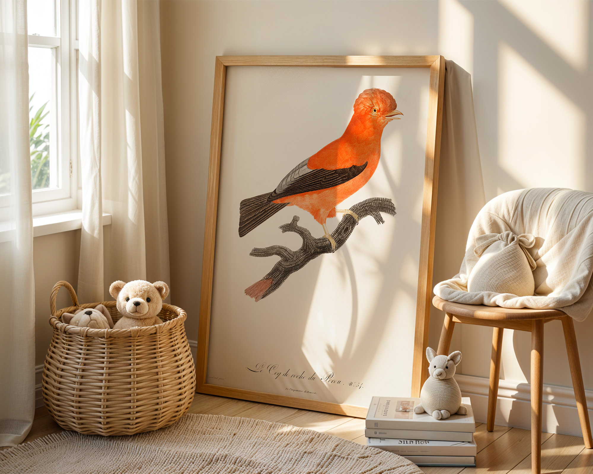 Andean-cock-of-the-rock-from-Histoire-Naturelle-des-Oiseaux-de-Paradis-et-Des-Rolliers-(1806)-by-Jacques-Barraband_final mockup