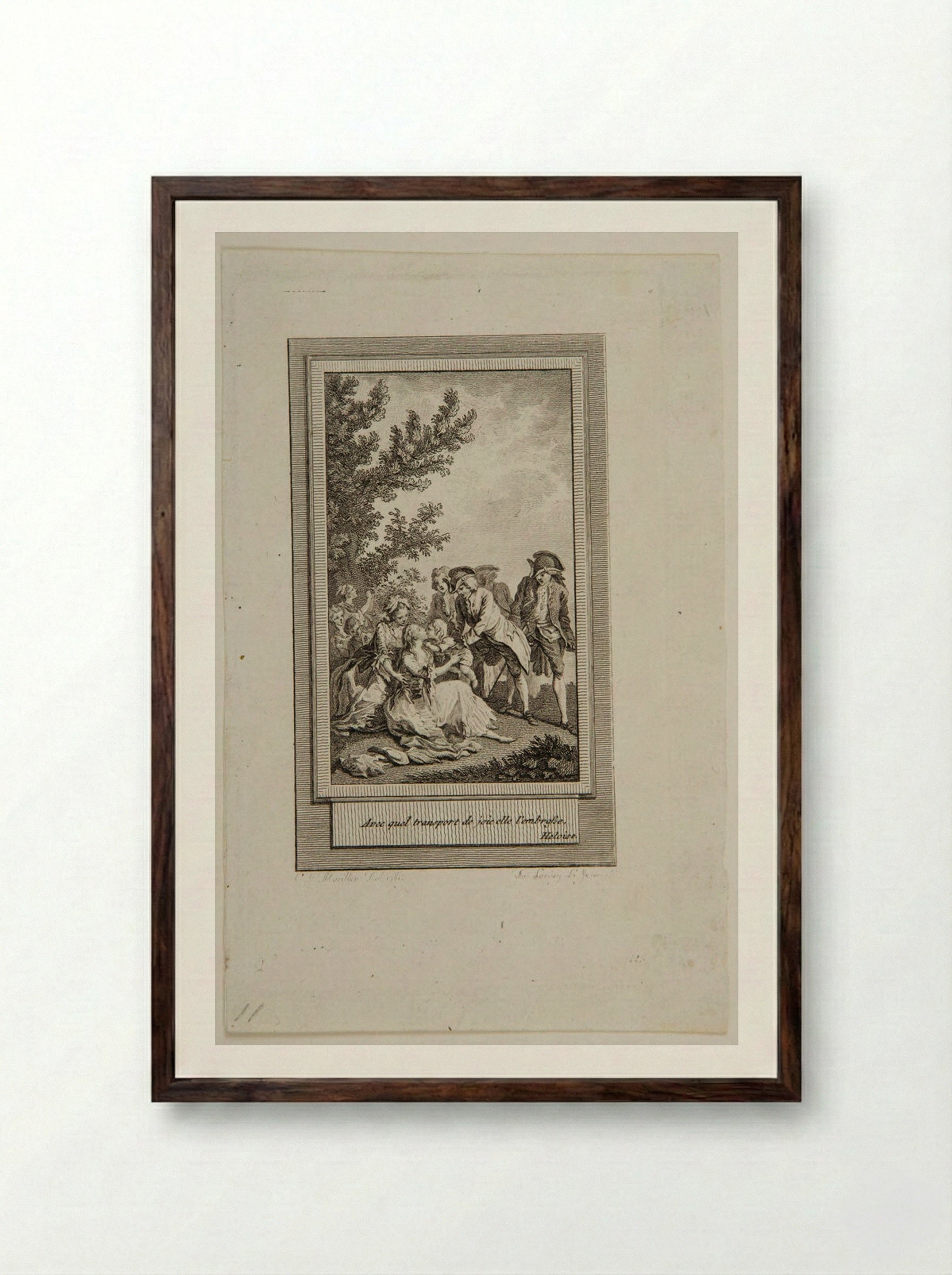 Avec quel transport de joie elle l'embrasse (After Moreau) - After Nicolas Delaunay - Framed Print Dark Wood