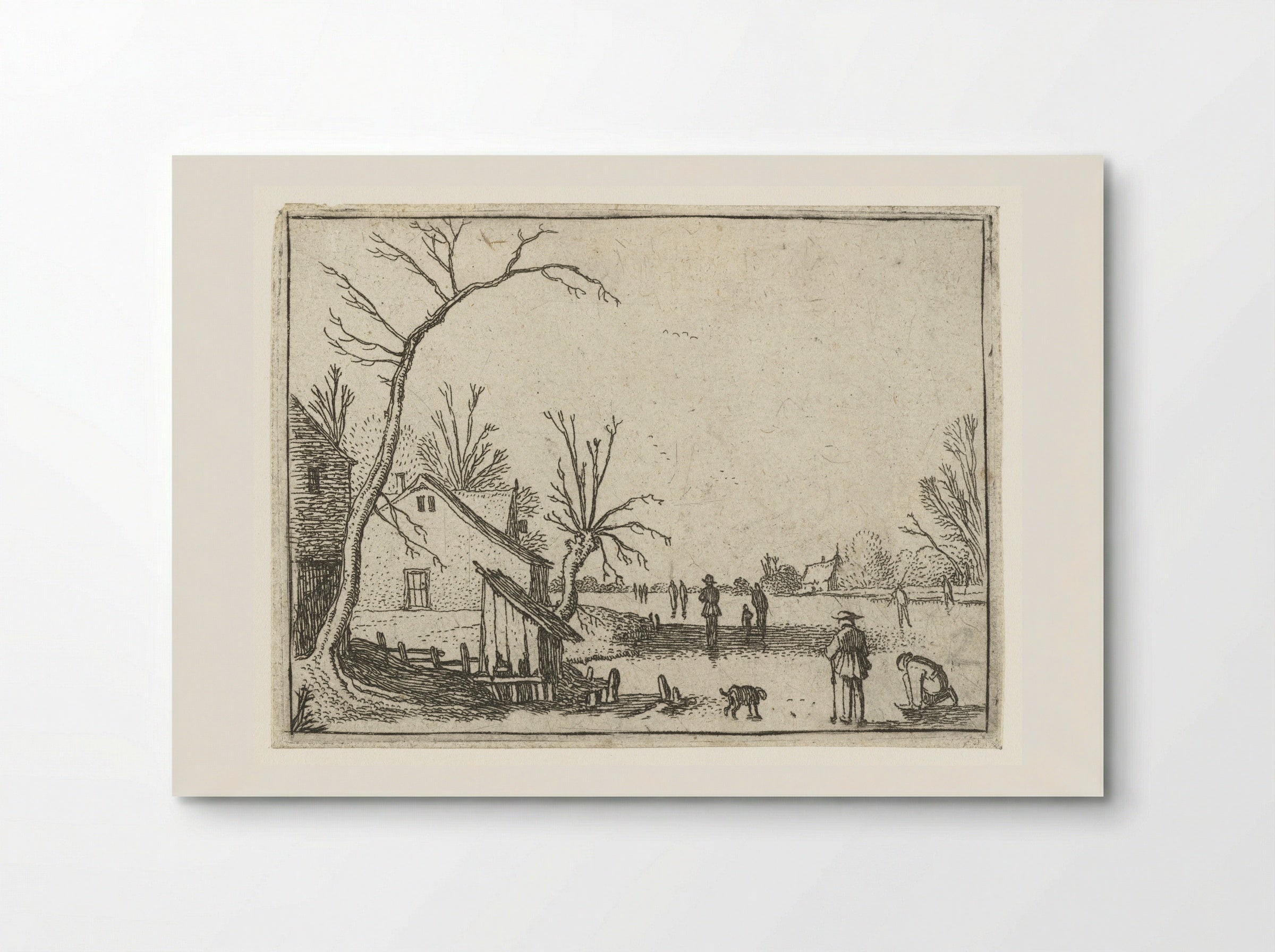 Boerderij bij bevroren rivier en schaatsers op het ijs - Esaias van de Velde - Poster