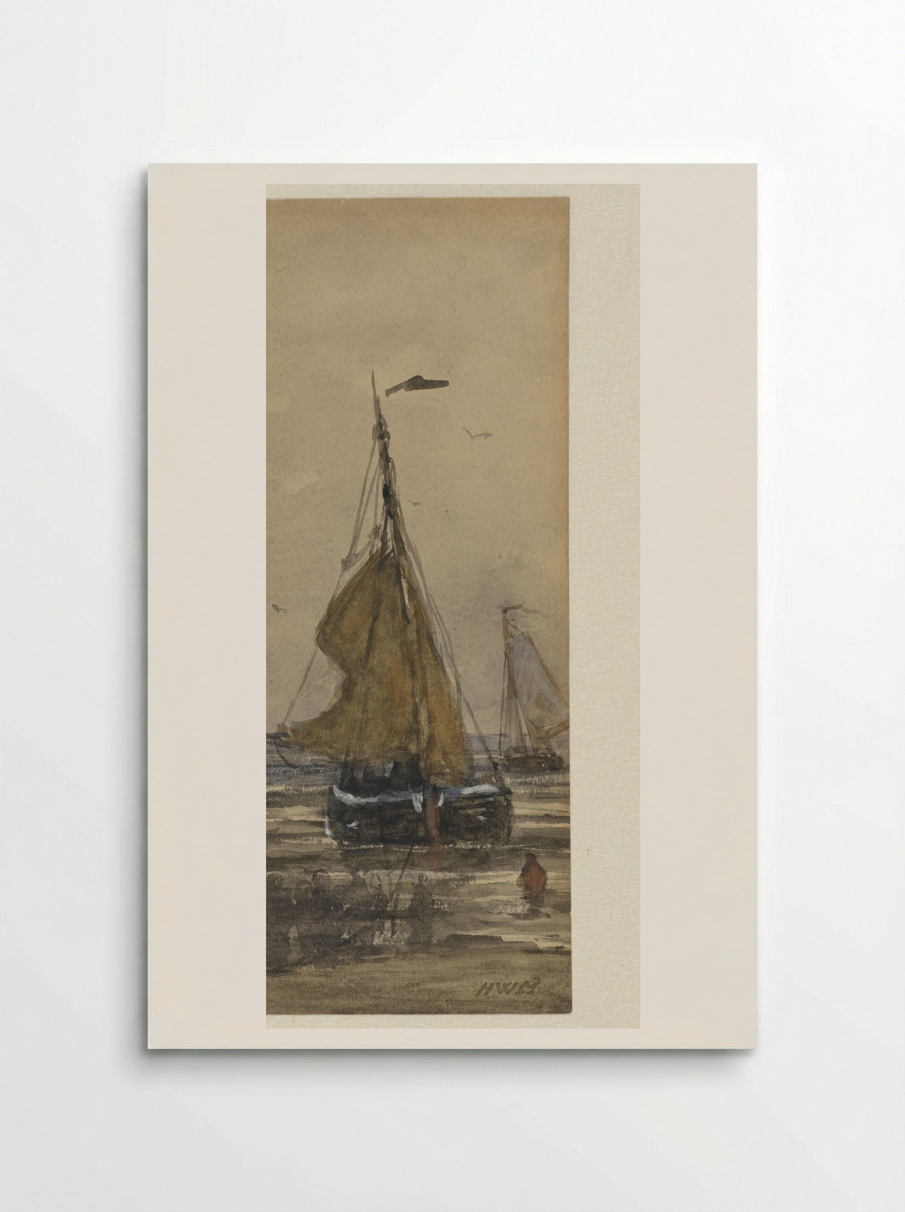 Bomschuit wordt het strand op getrokken - Hendrik Willem Mesdag - Poster