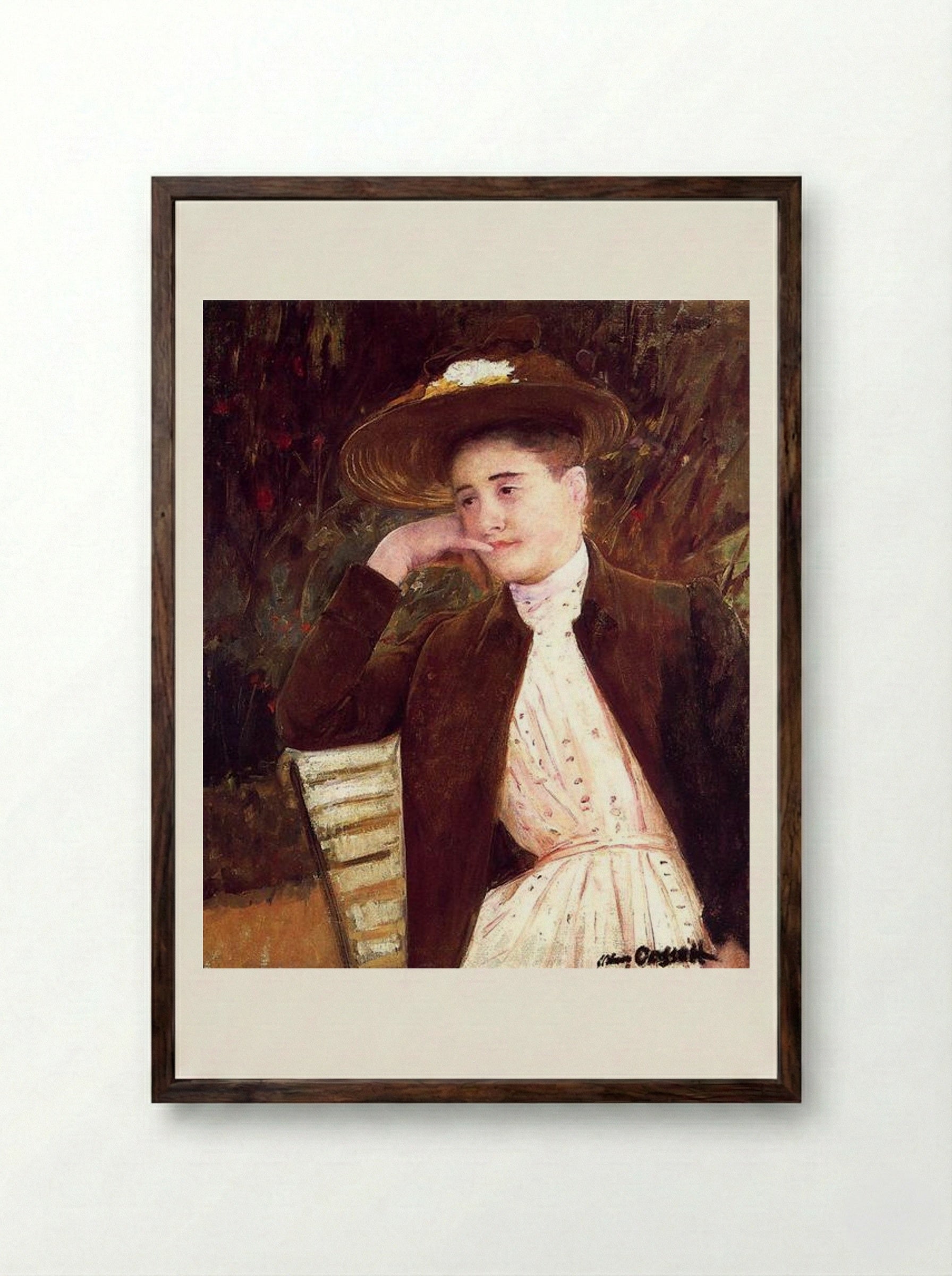 Celeste in a Brown Hat - Mary Cassatt - Framed Print Dark Wood