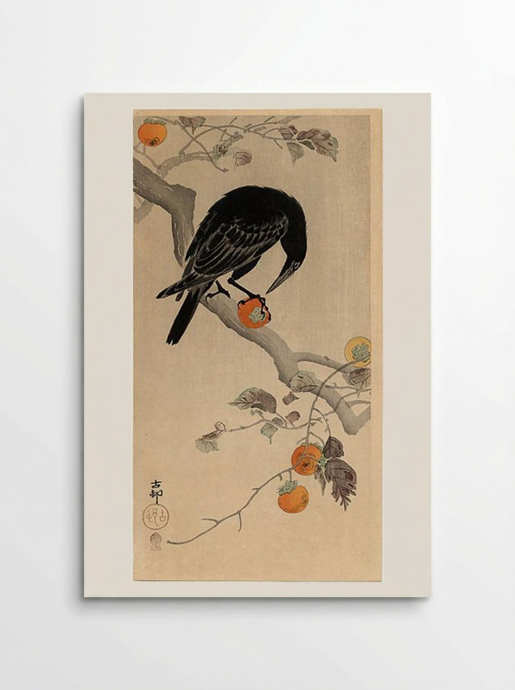 Crow Eating a Persimmon - Ohara Koson - Poster