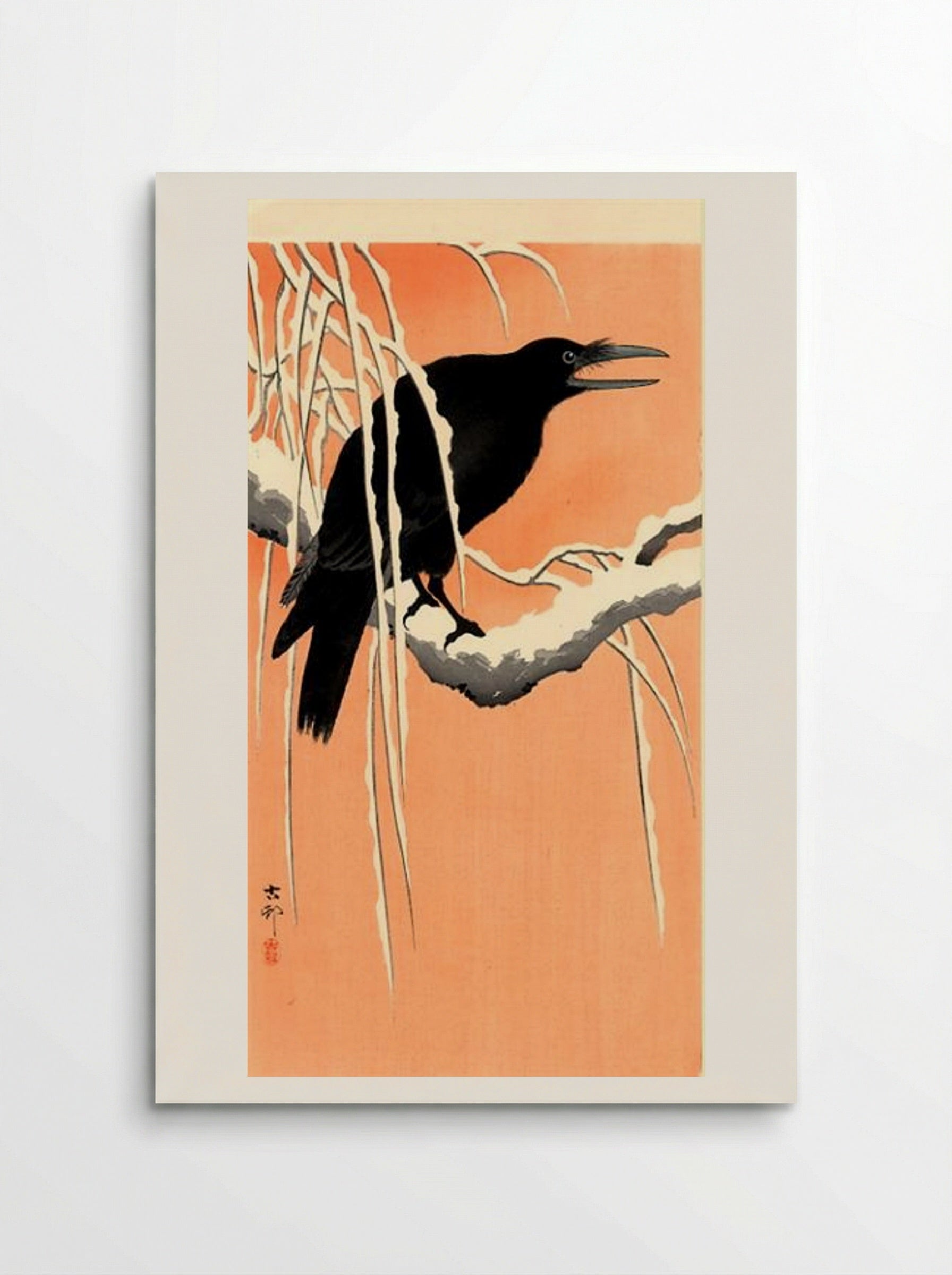 Crow on Snowy Branch - Ohara Koson - Poster