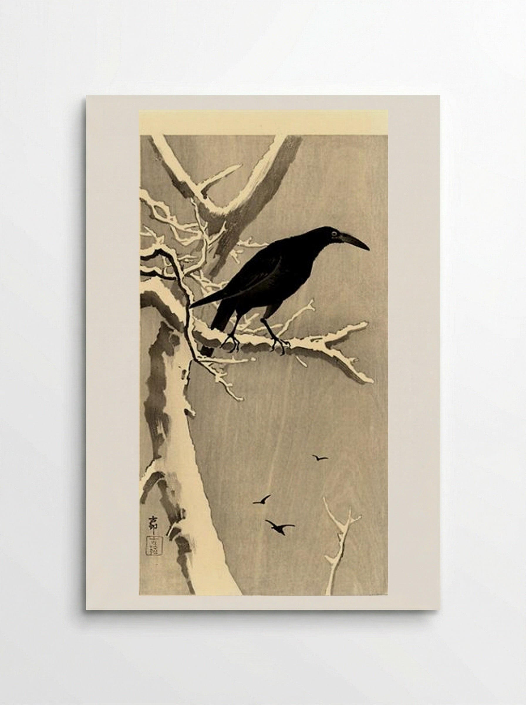 Crow on a Snowy Branch - Ohara Koson - Poster