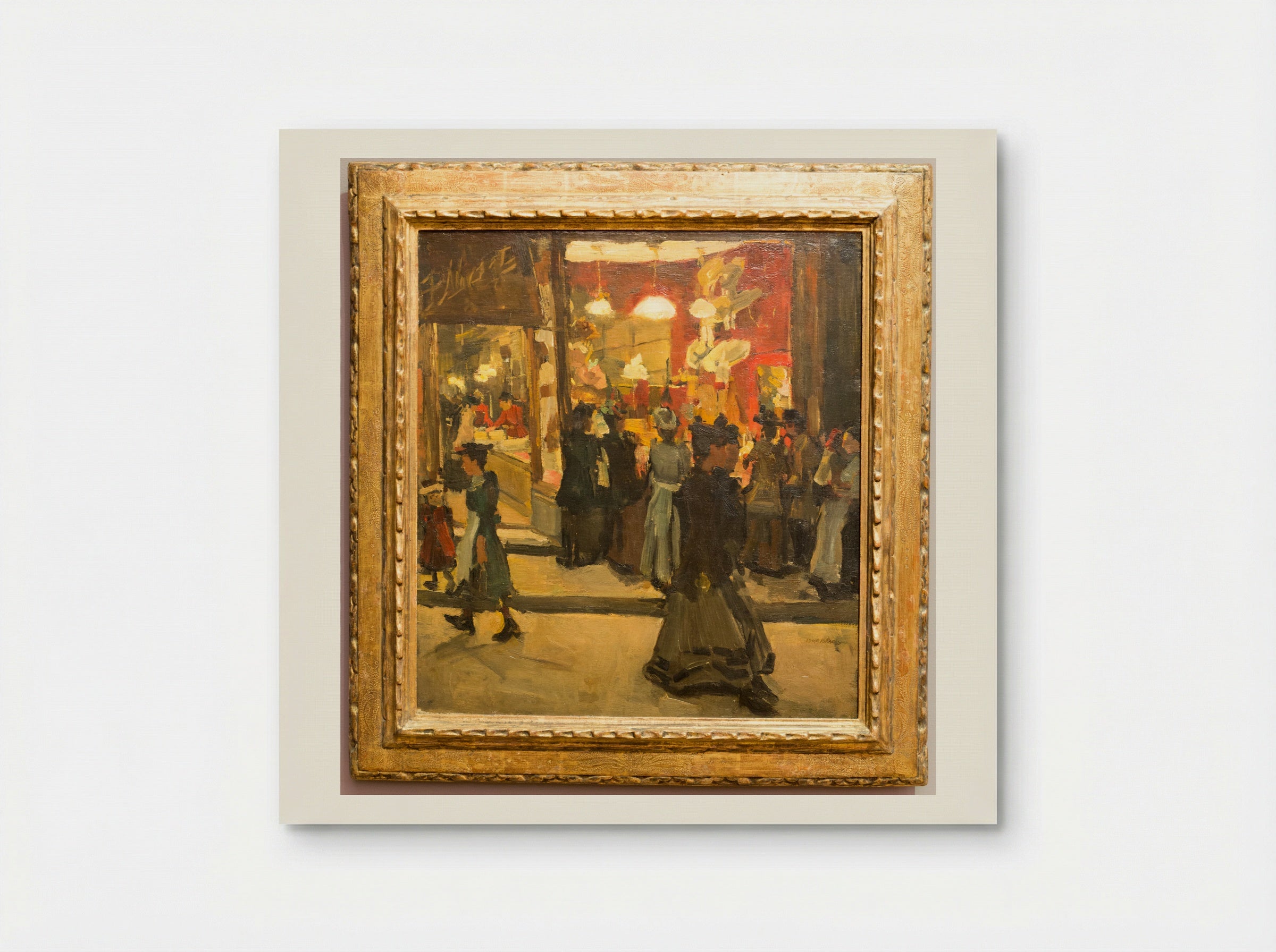 De etalage van een hoedenwinkel op de Nieuwendijk in Amsterdam bij avond - Isaac Israels - Poster