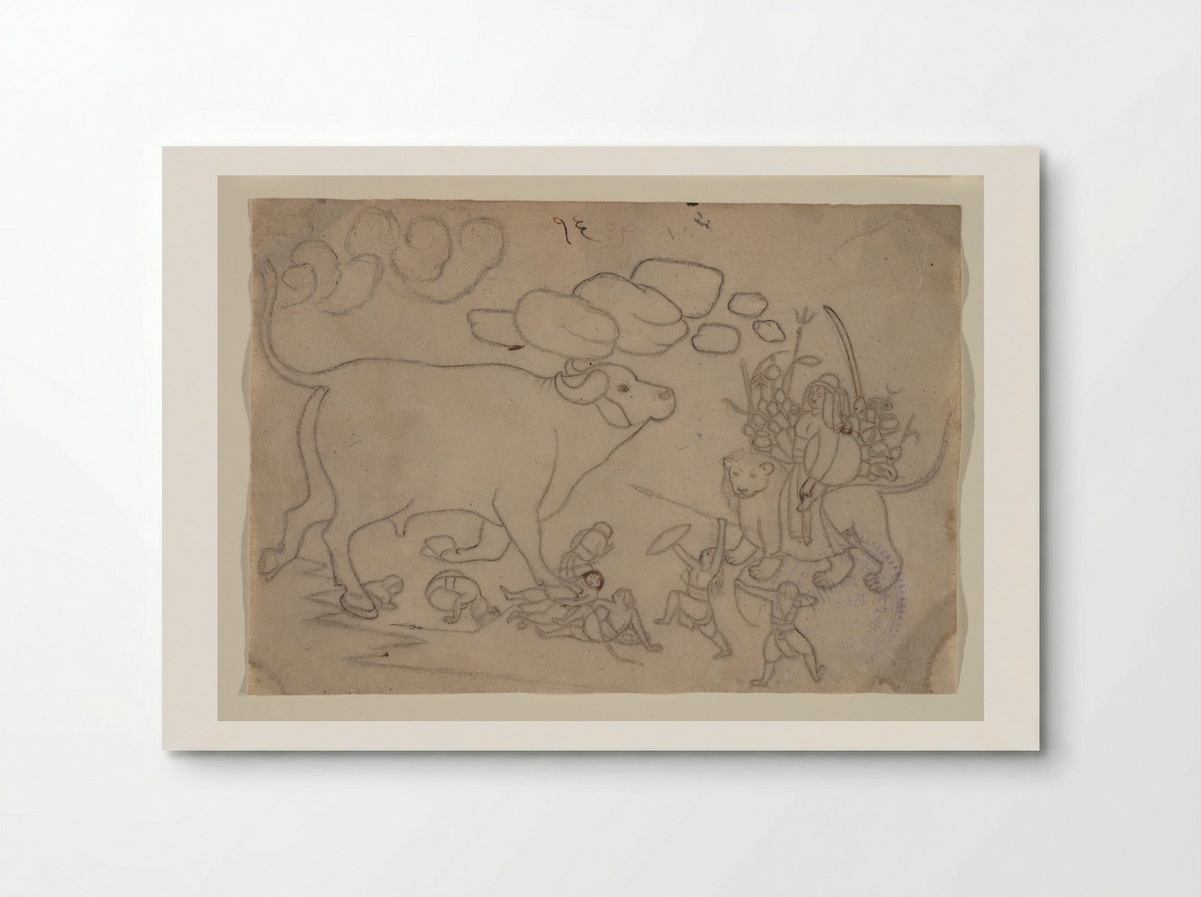 Durga Confronts the Buffalo Demon Mahisha: Scene from the Devi Mahatmya - Nainsukh - Poster