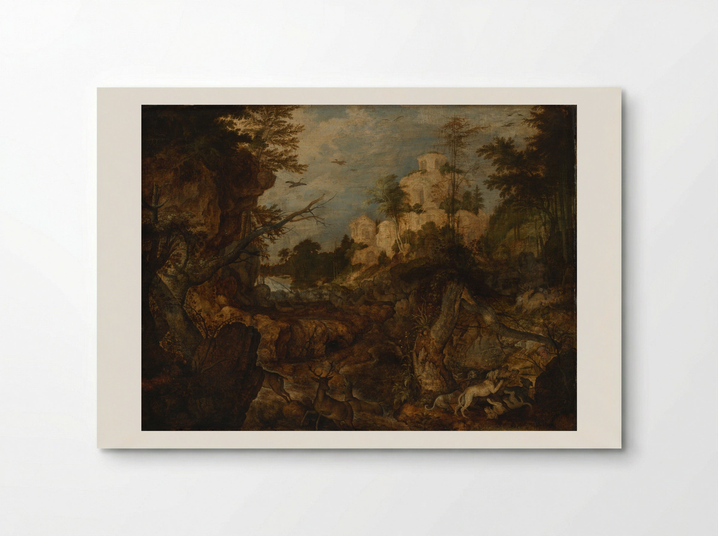 Everzwijnjacht in een rotsachtig landschap - Roelant Savery - Poster