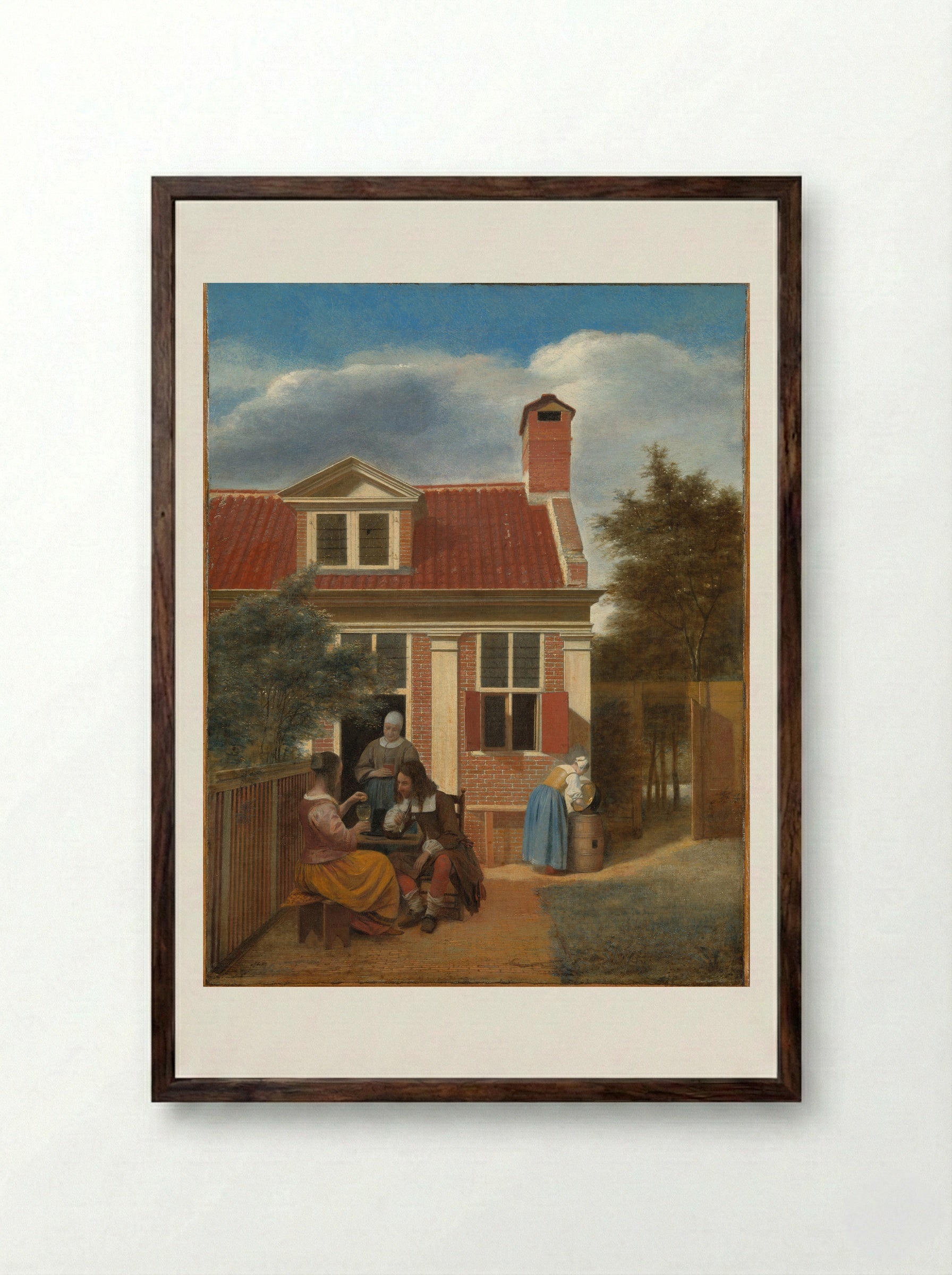 Figures in a Courtyard behind a House - Pieter de Hooch - Framed Print Dark Wood