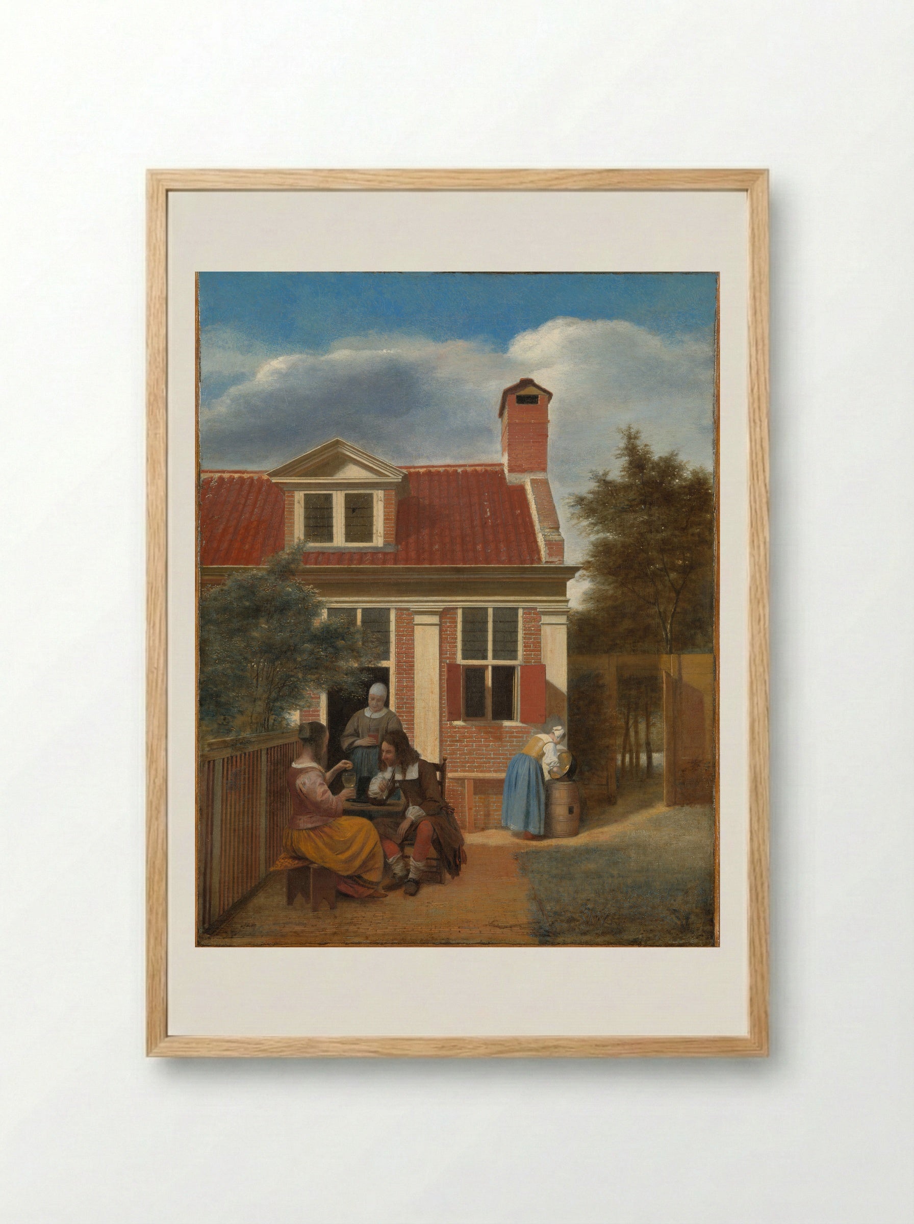 Figures in a Courtyard behind a House - Pieter de Hooch - Framed Print Wood