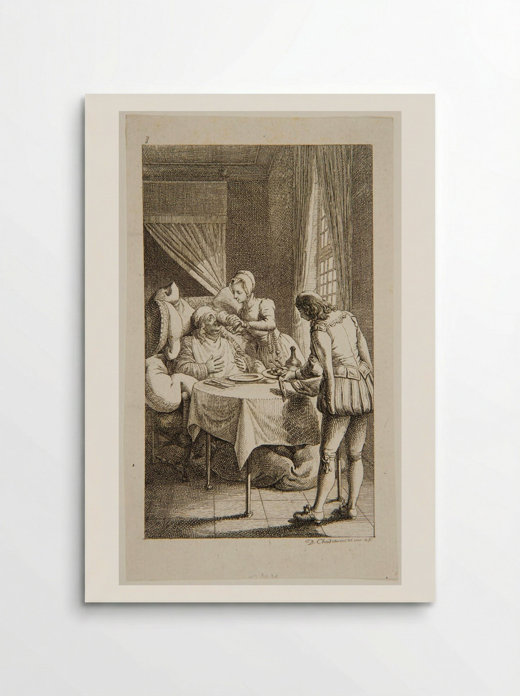 Frontispiece to Le Sage's Gil Blas: Gil Blas as servant to licentiate Sedillo - Daniel Nikolaus Chodowiecki - Poster