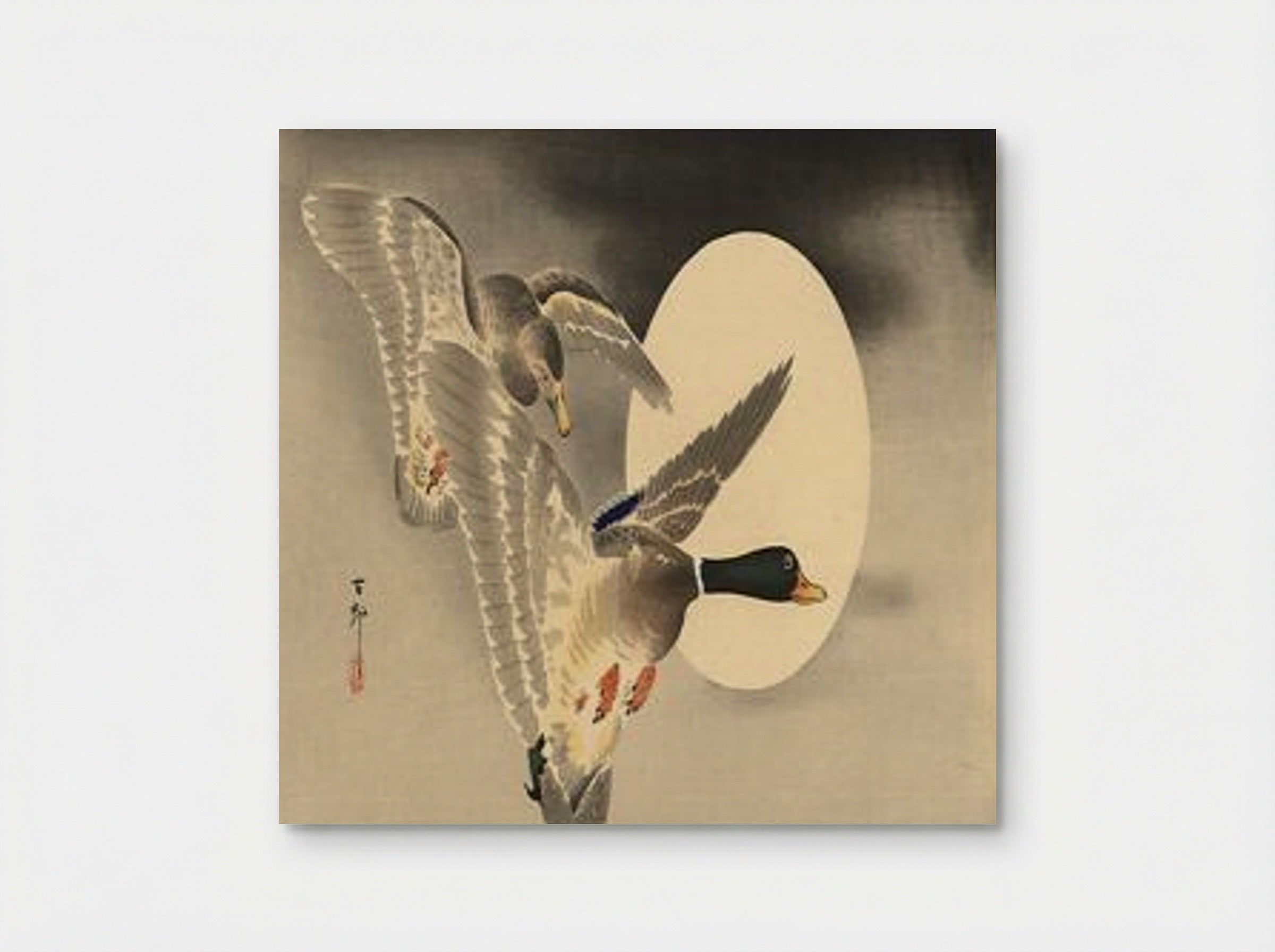 Geese in Flight Before a Full Moon - Ohara Koson - Poster