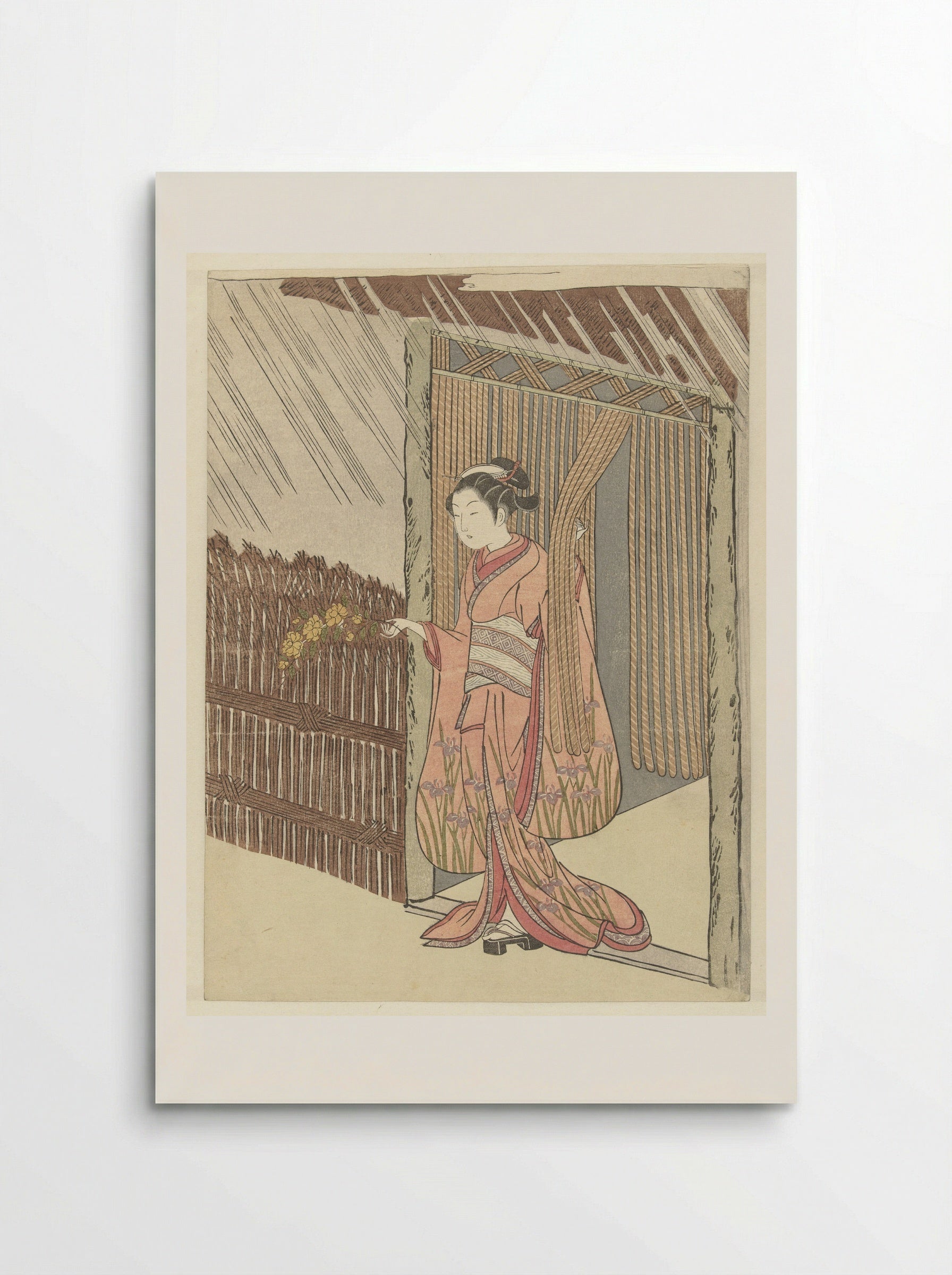 Girl with a Yamabuki Branch in the Rain - Suzuki Harunobu - Poster