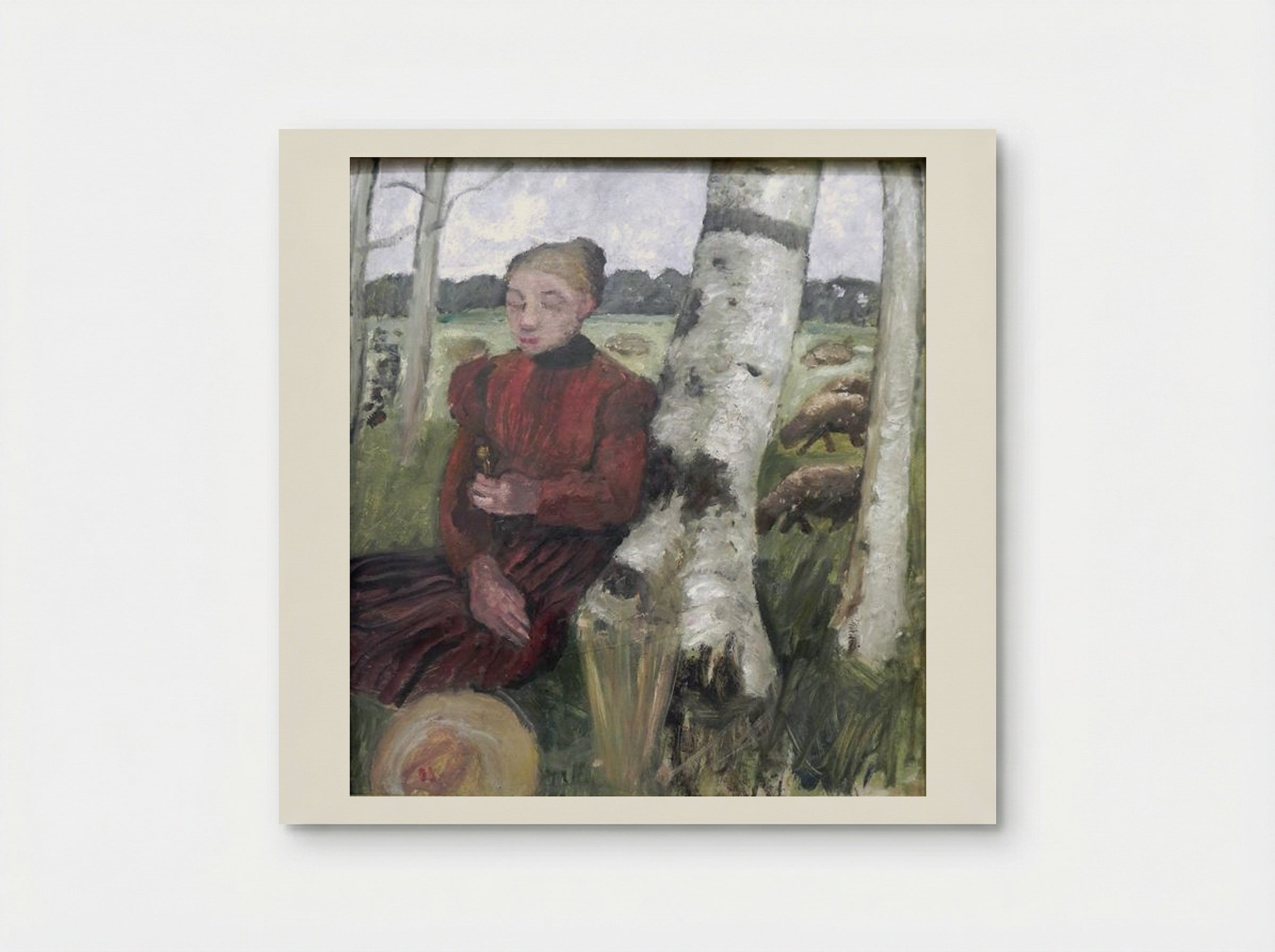 Girls at the Birch Tree with Flock of Sheep in the Background - Paula Modersohn-Becker - Poster