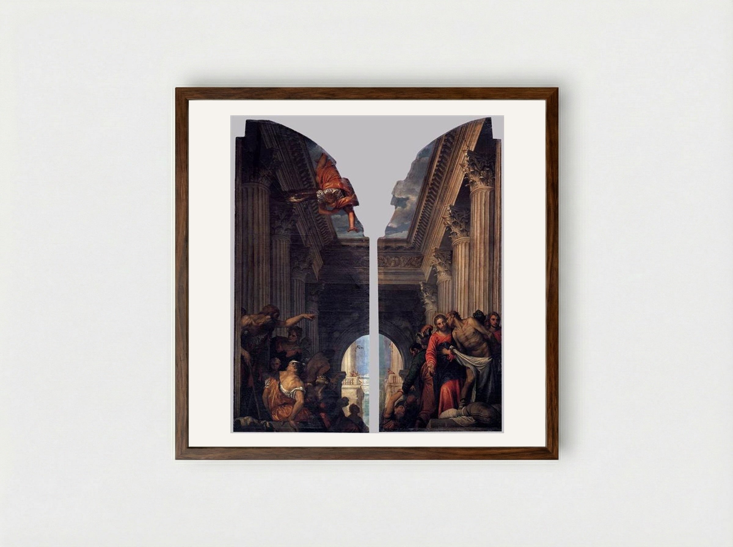 Healing of the Lame Man at the Pool of Bethesda - Paolo Veronese - Framed Print Dark Wood