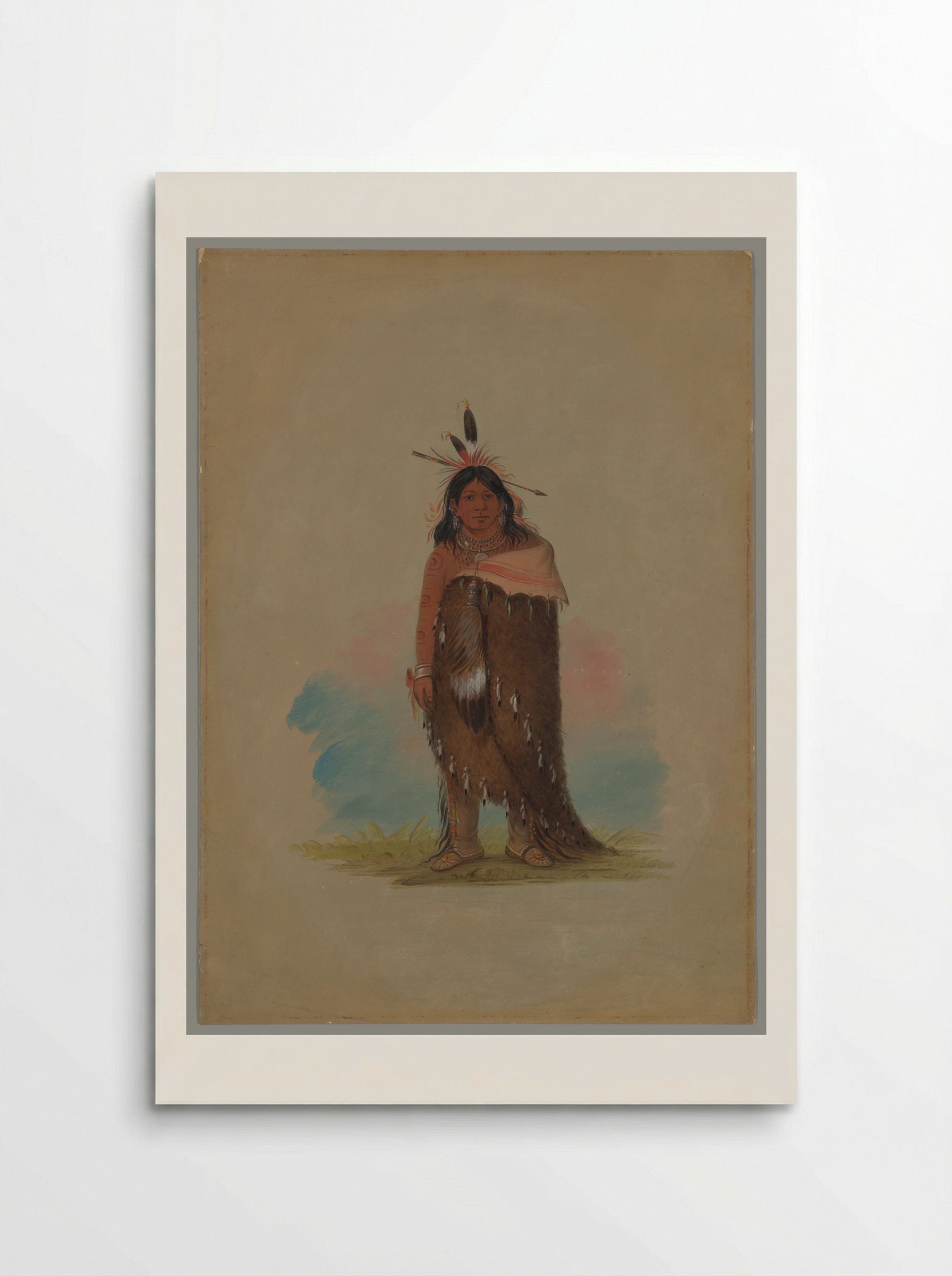 Hongs-káy-dee (Great Chief), eldest son of Shoo-de-ga-cha (The Smoke), Chief of the Ponca Nation - George Catlin - Poster