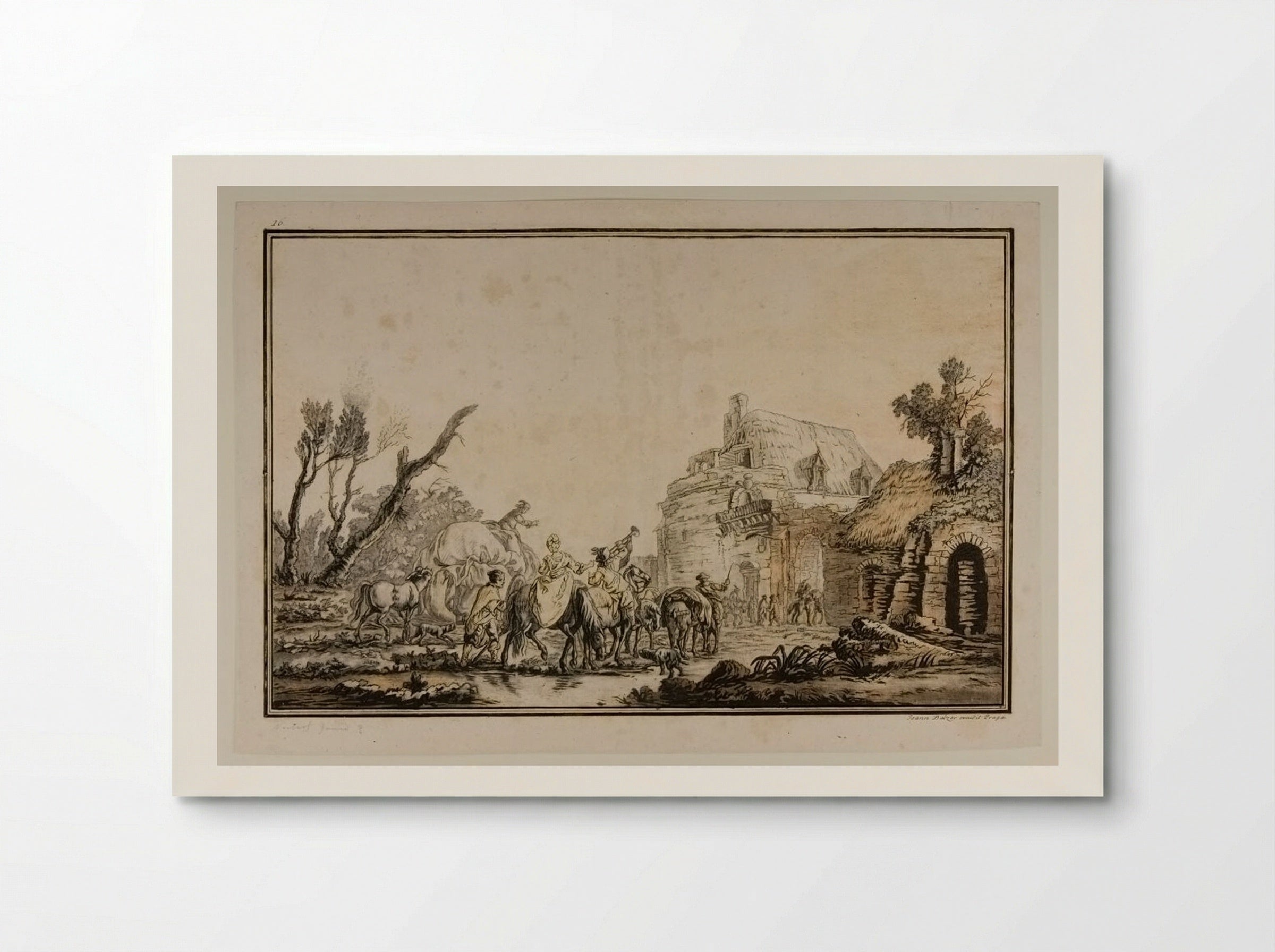 Horses, Laden, Arriving before a Stone Building - Johann Balzer - Poster