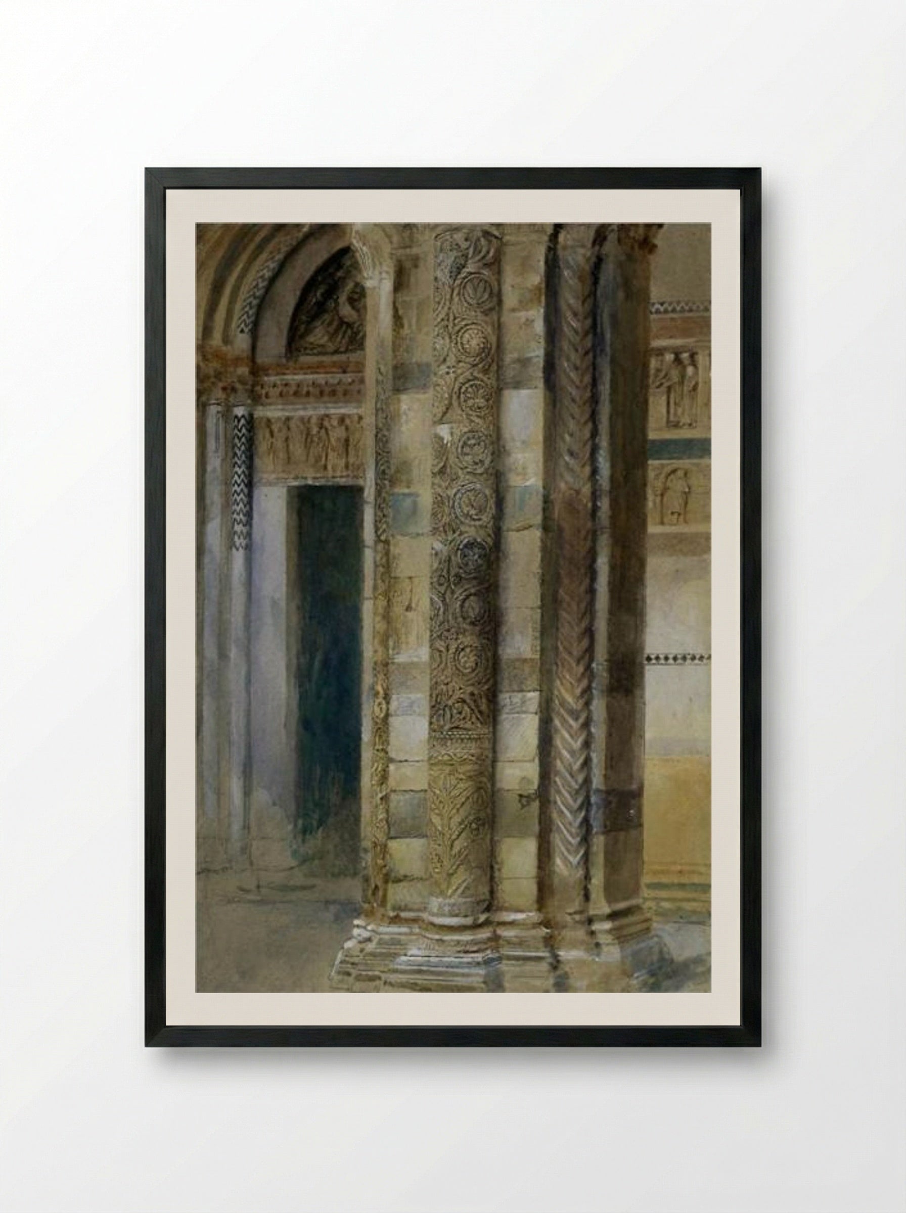 Interior of Lucca Cathedral - John Ruskin - Framed Print Black