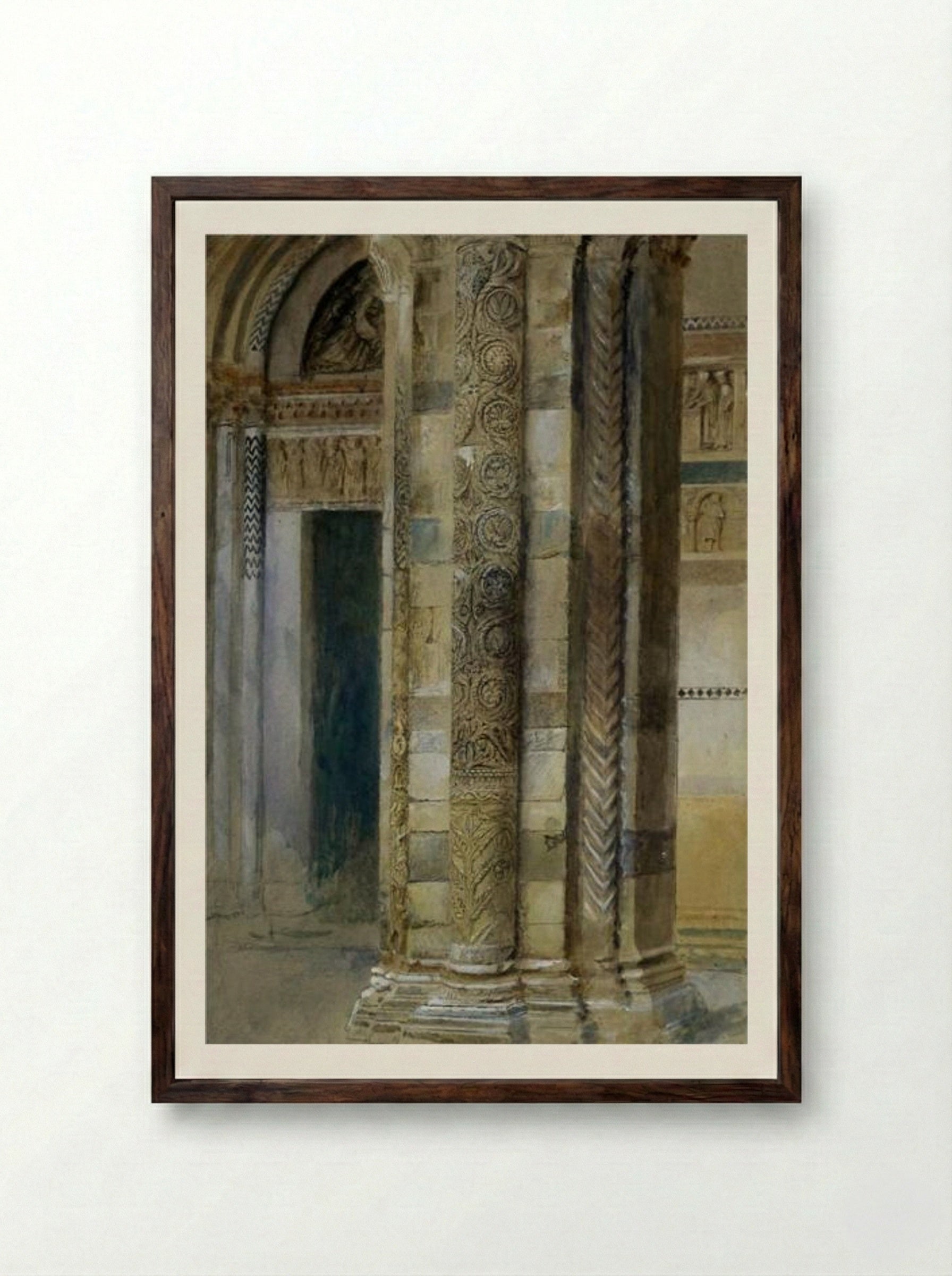 Interior of Lucca Cathedral - John Ruskin - Framed Print Dark Wood