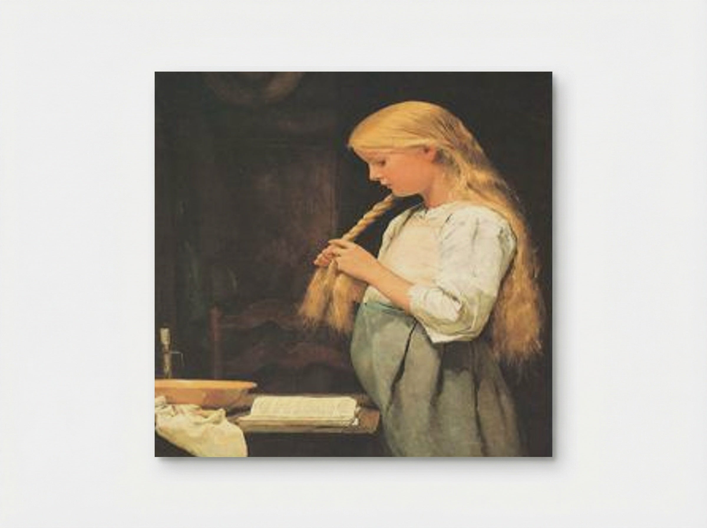 Mädchen, die Haare flechtend - Albert Anker - Poster