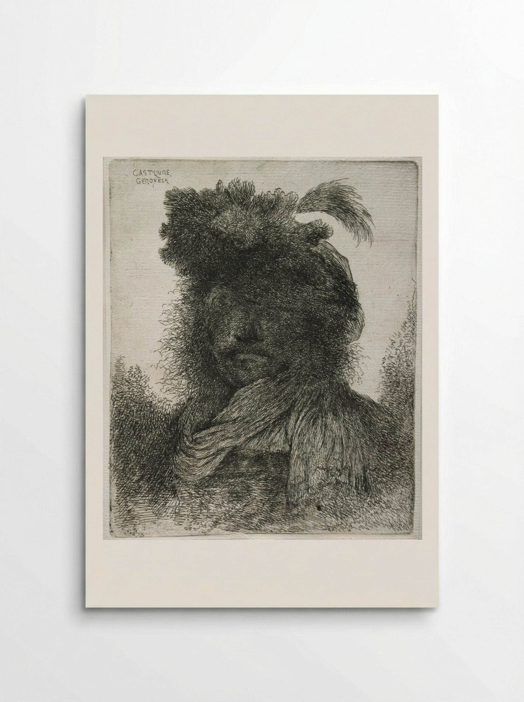 Man Wearing Plumed Fur Cap - Giovanni Benedetto Castiglione - Poster