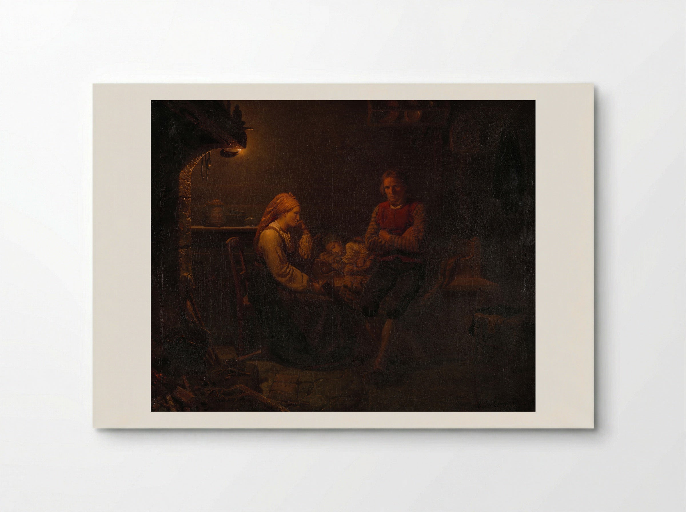 Ouders bij het ziekbed van hun kind - Adolph Tidemand - Poster
