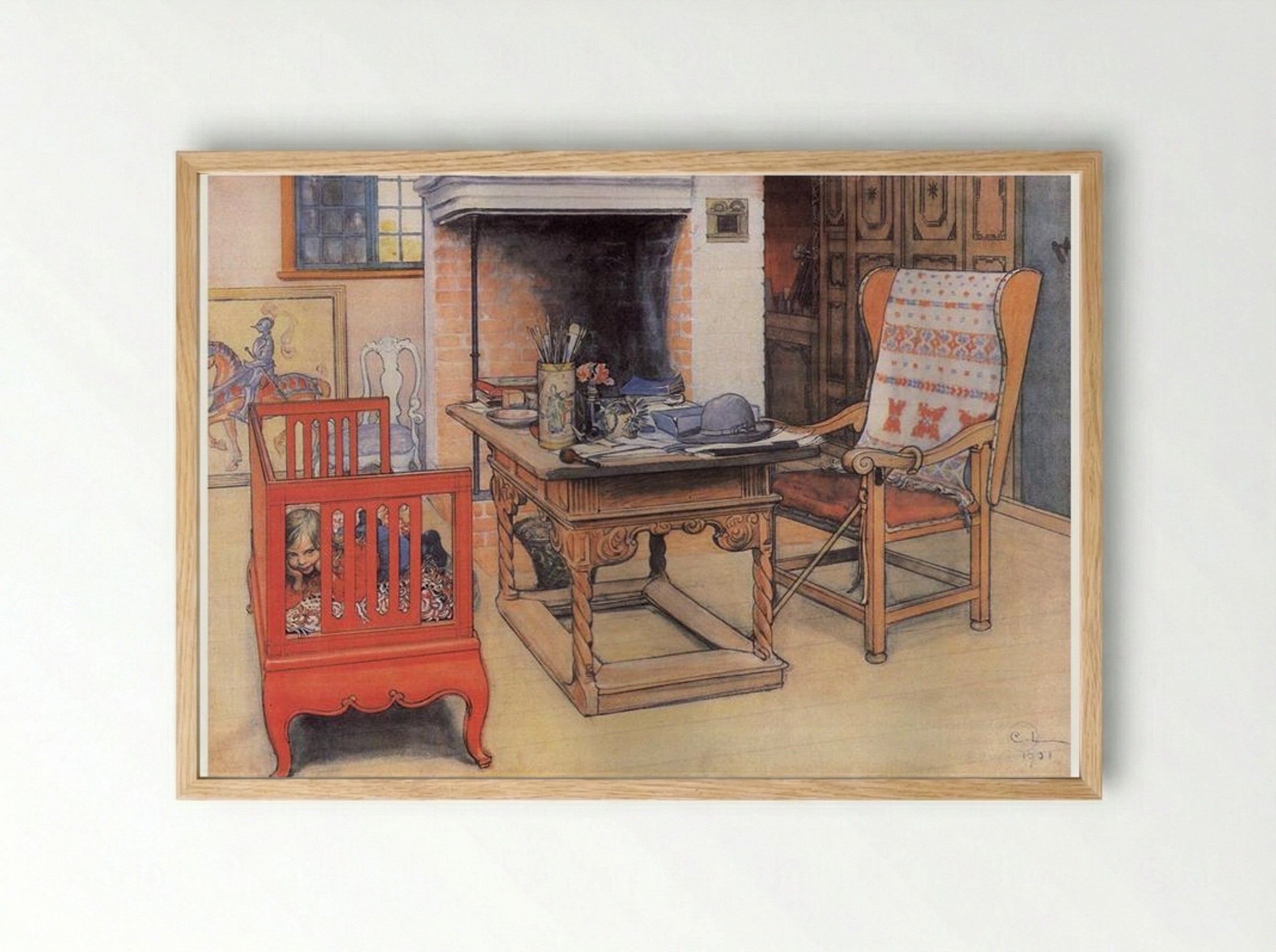 Peek-a-Boo - Carl Larsson - Framed Print Wood