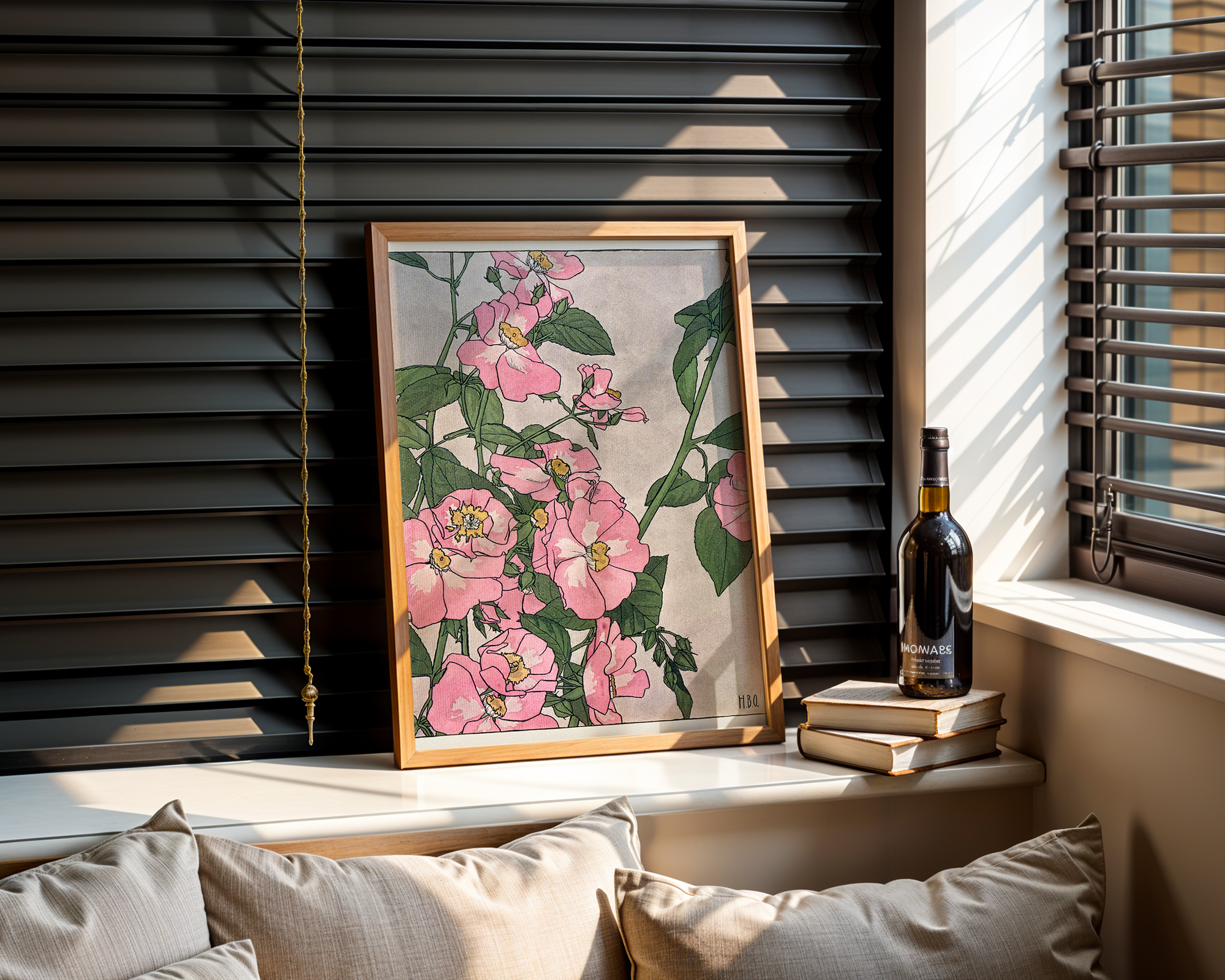 Pink-Flowers-with-Spiky-Green-Leaves-(1915)-by-Hannah-Borger-Overbeck mockup