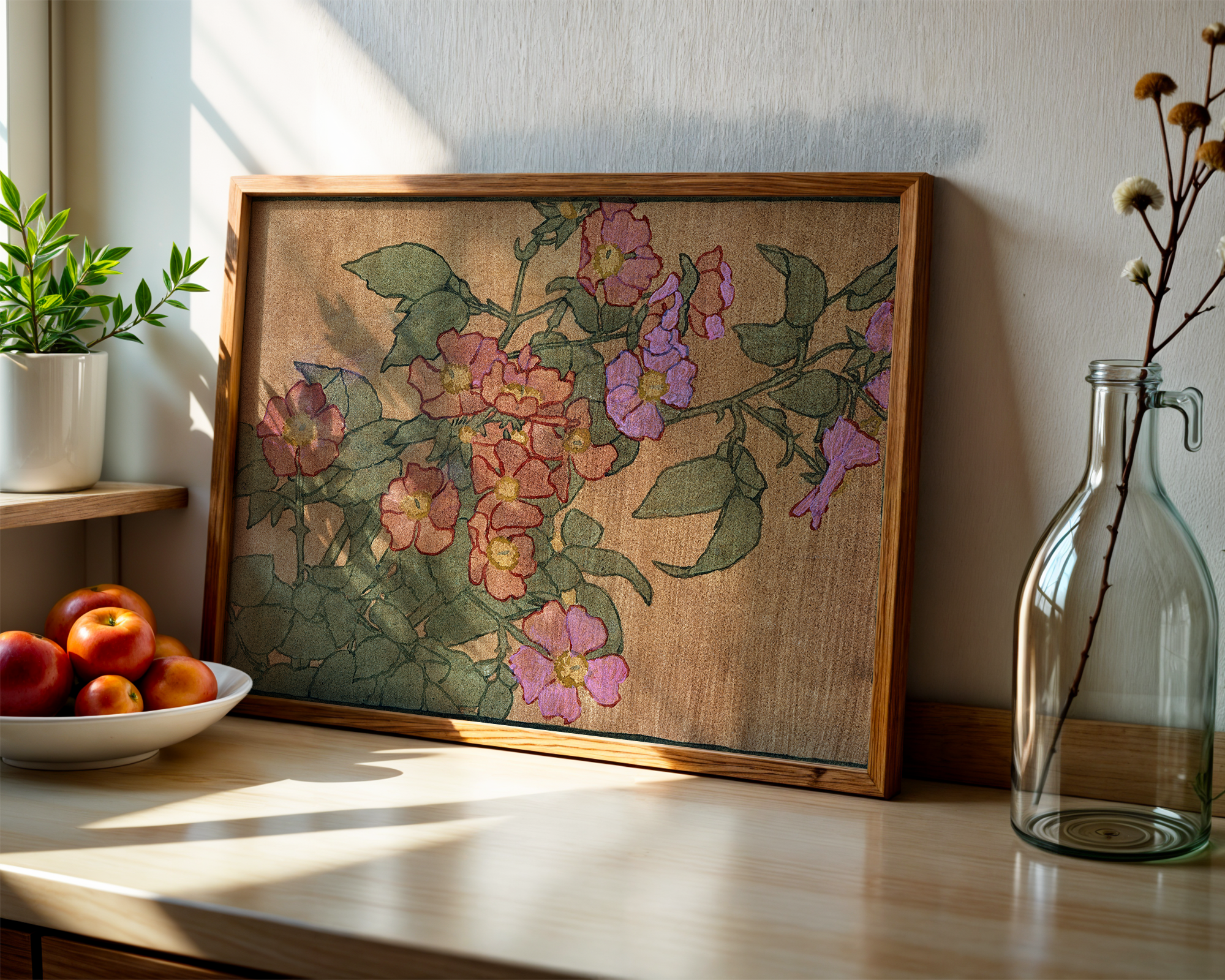 Pink-Roses-on-Terracotta-Color-Ground-(1915)-by-Hannah-Borger-Overbeck mockup