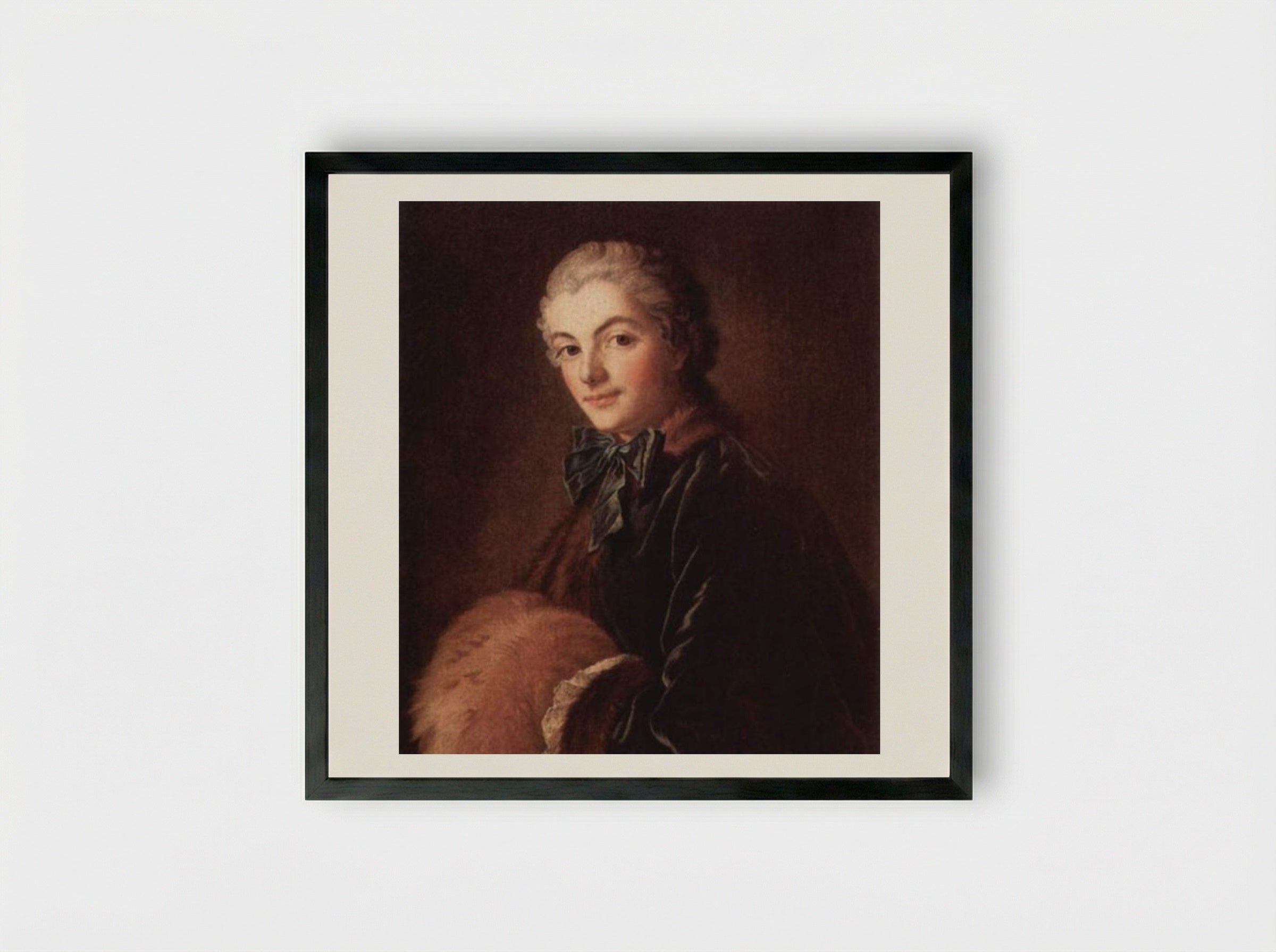 Portrait of a Lady with a Muff - François Boucher - Framed Print Black