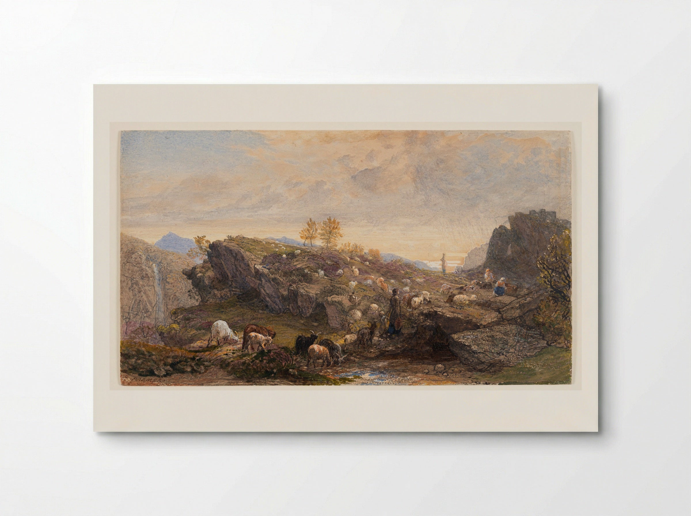 Rustics with Sheep and Goats in a Rocky Landscape - Samuel Palmer - Poster