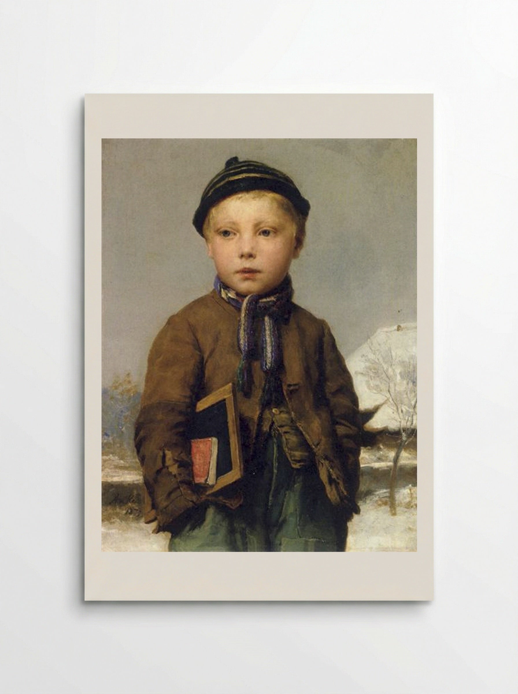 Schoolboy with Slate in the Snow - Albert Anker - Poster