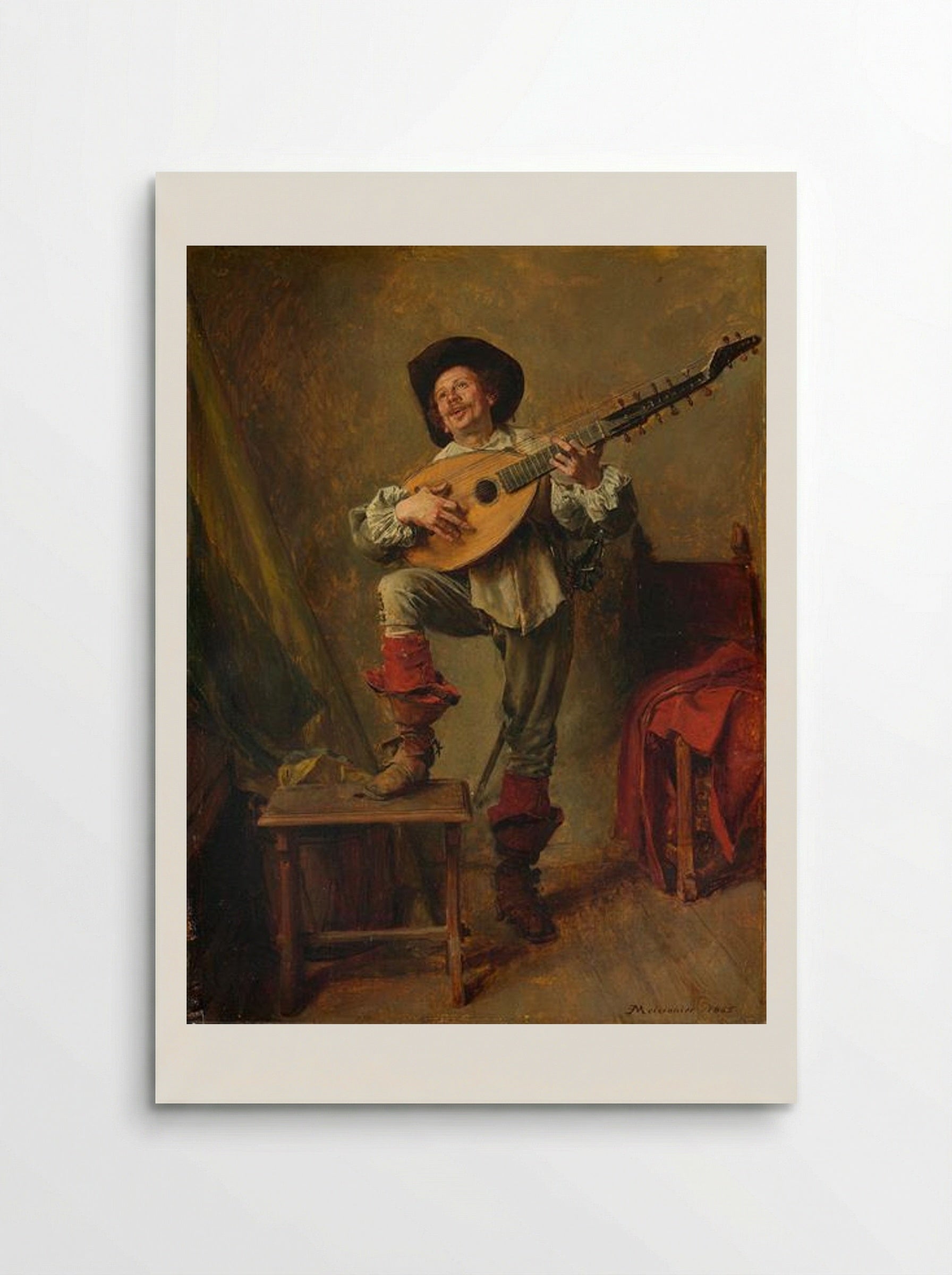 Soldier Playing the Theorbo - Ernest Meissonier - Poster