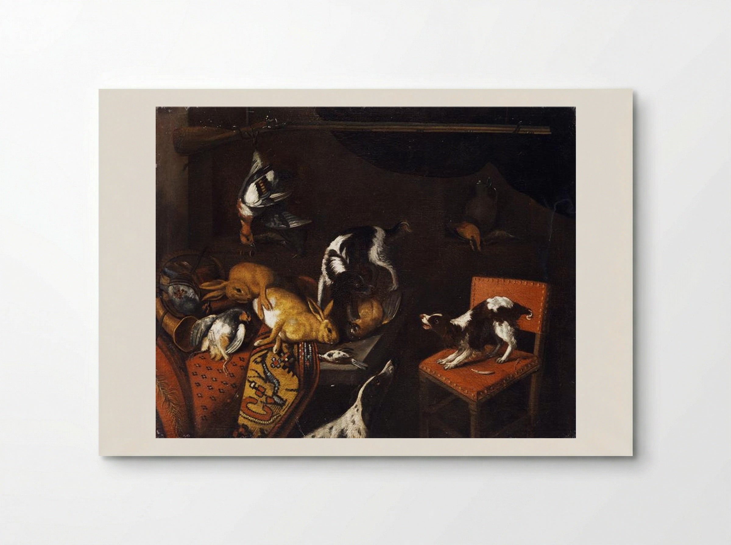 Still Life with Dead Hares, Birds, Armchair, Hounds, and Hunting Gun - Frans Snyders - Poster