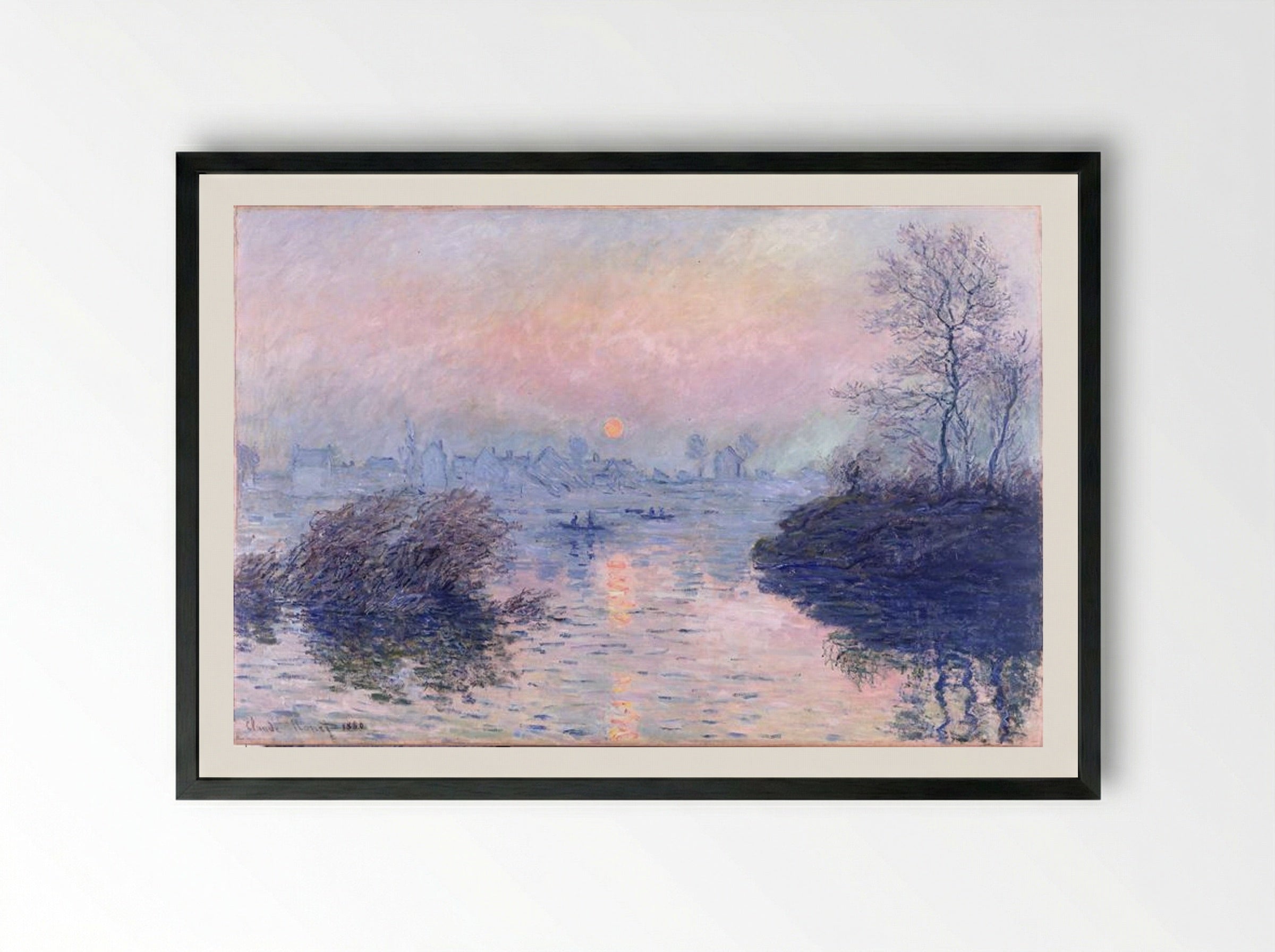 Sunset on the Seine at Lavacourt, Winter Effect - Claude Monet - Framed Print Black