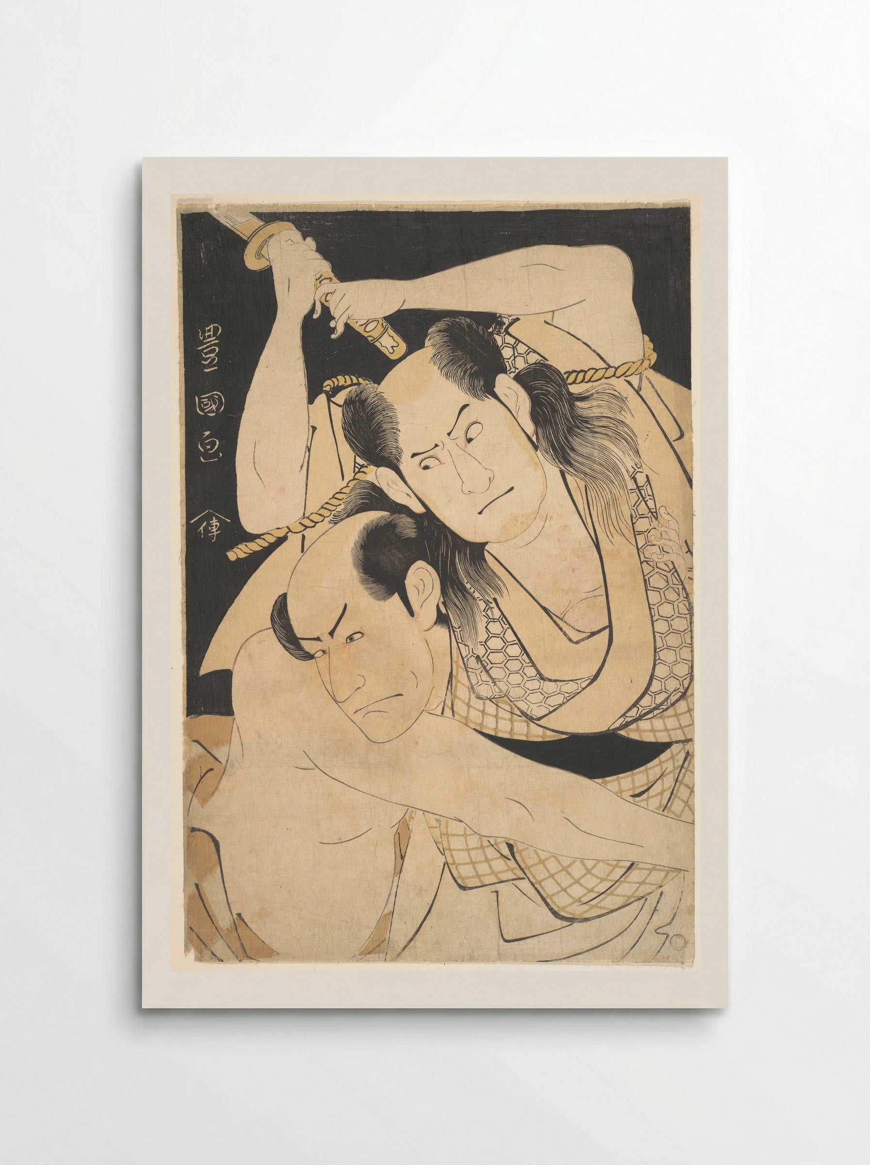 The Actors Sawamura Sōjūrō III holding Sword Aloft, and Arashi Shichigorō III as Fighting Heroes - Utagawa Toyokuni I - Poster
