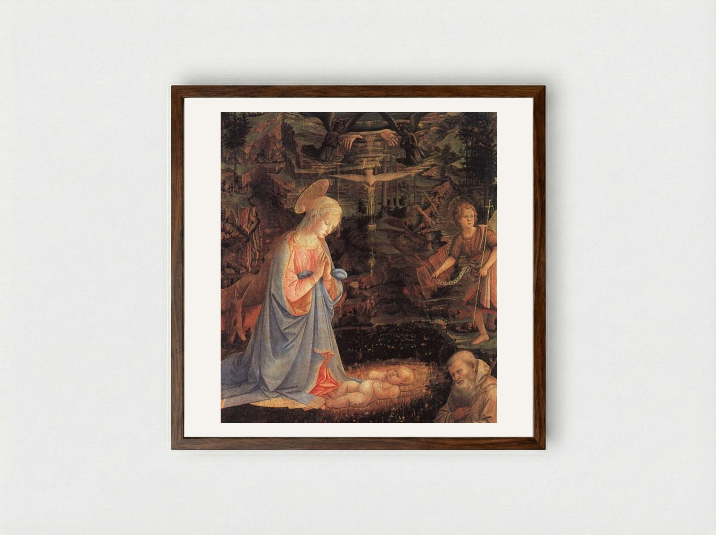 The Adoration of the Child - Paolo Uccello - Framed Print Dark Wood