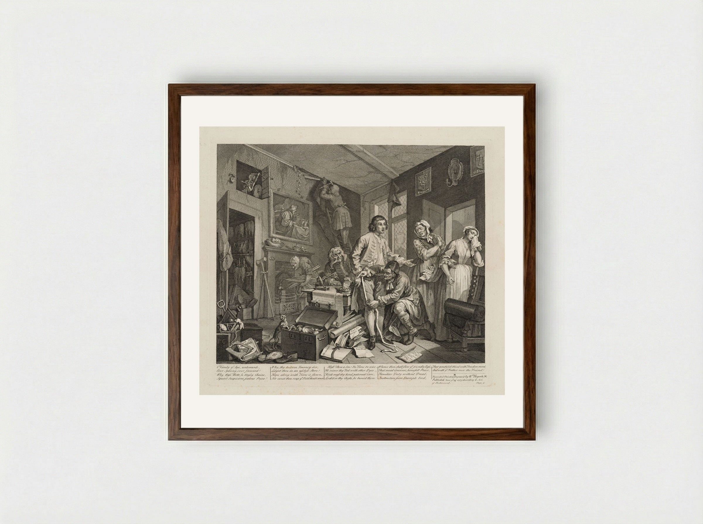 The Rake Spends His Inheritance - William Hogarth - Framed Print Dark Wood