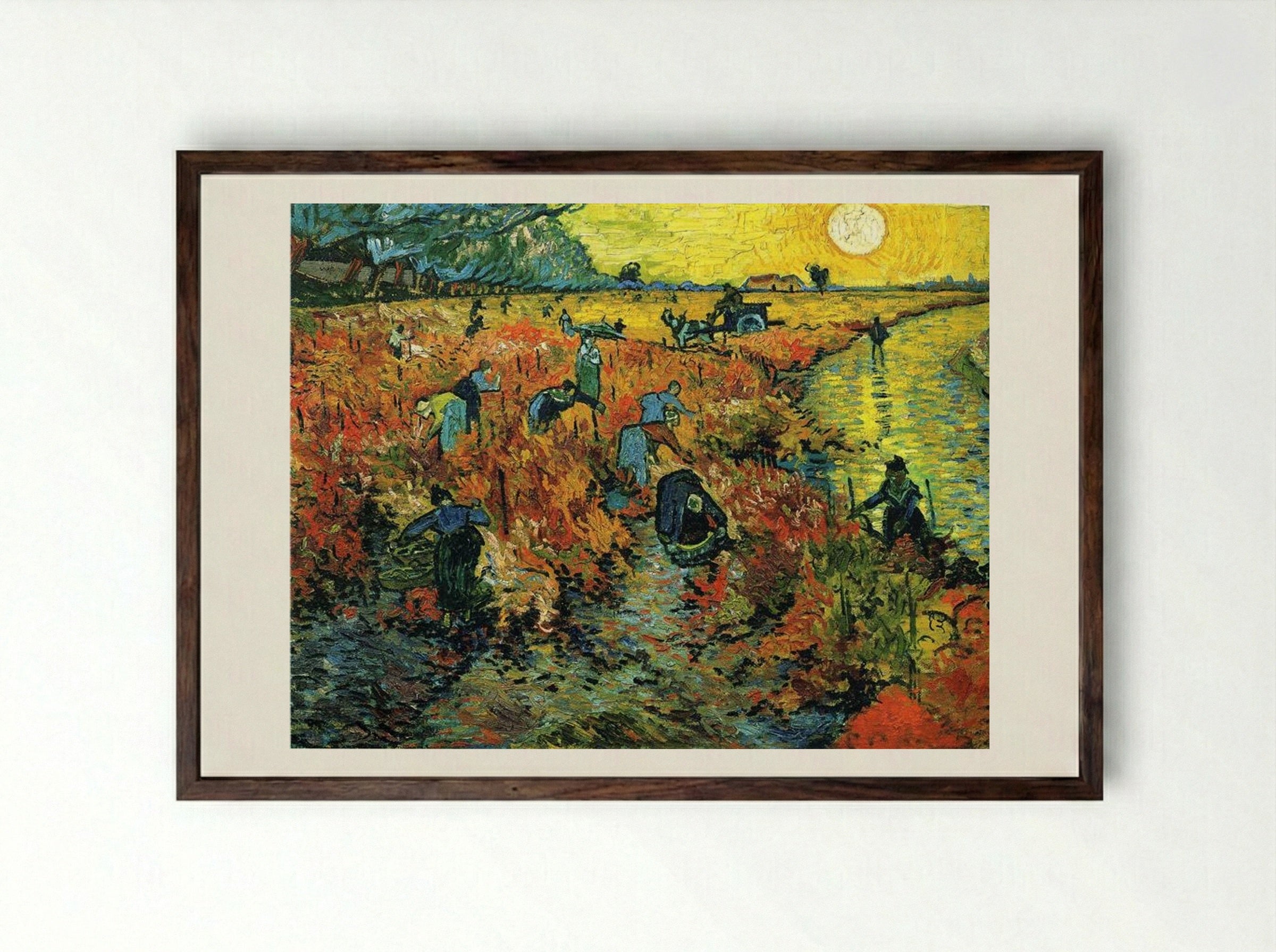 The Red Vineyard - Vincent van Gogh - Framed Print Dark Wood